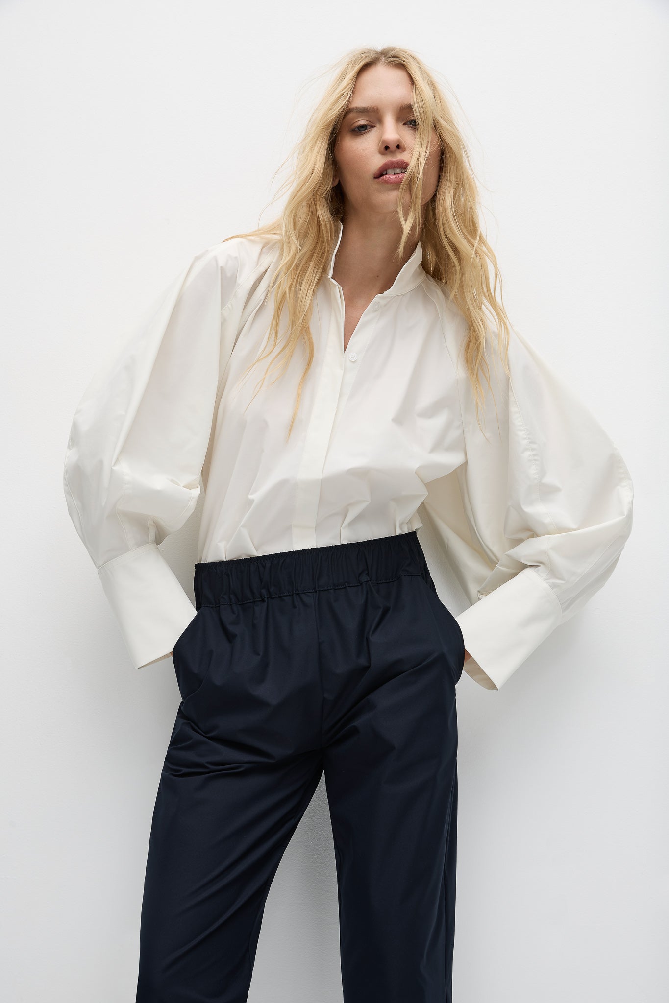 Mela Purdie Balloon Blouse Powder Weave - Elegant Women's Puff Sleeve Blouse for Office, Party & Special Occasions