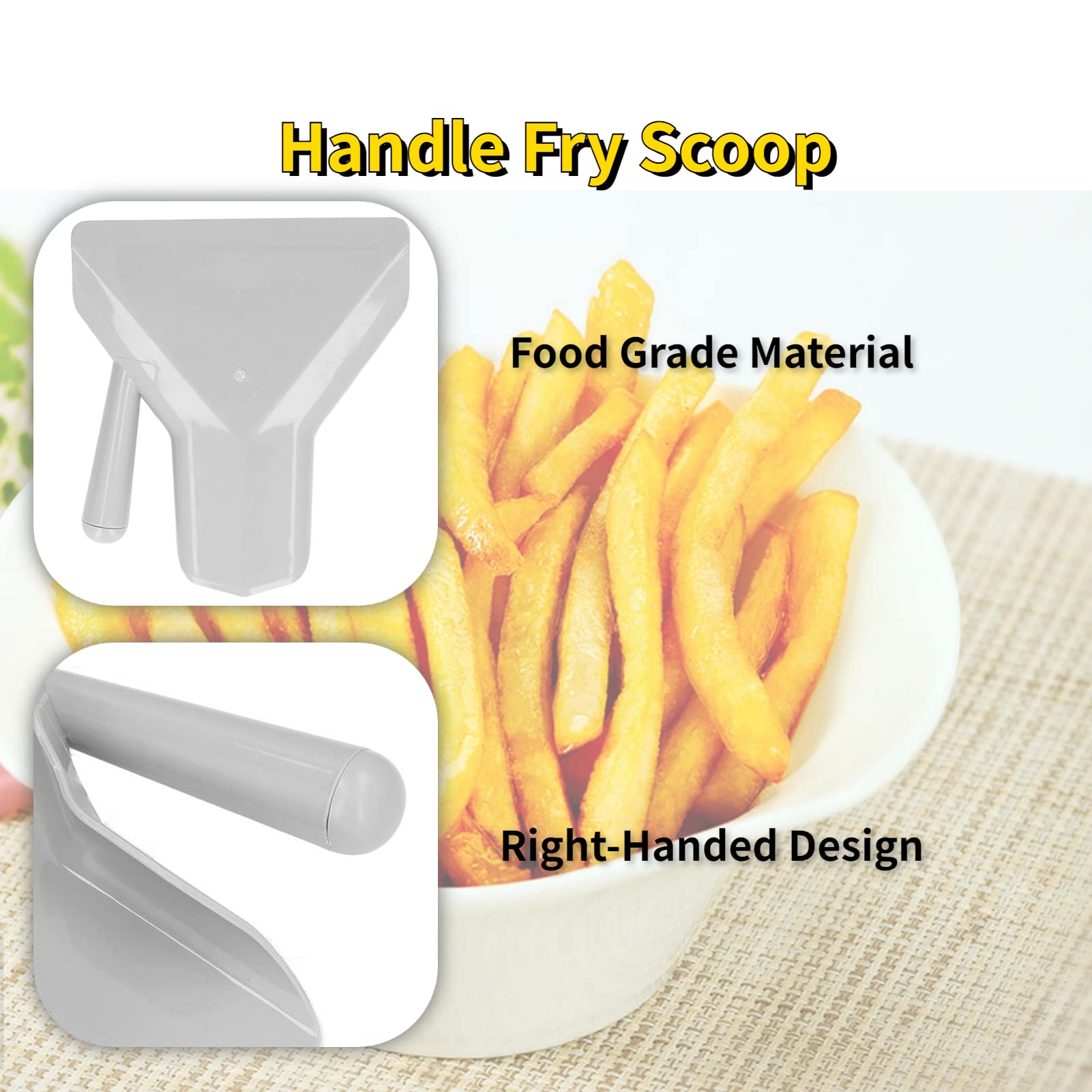 Non-Slip French Fry Scoop - Food Grade PC Popcorn & Snack Scooper with Ergonomic Handle - Perfect for Fast Food, Movie Nights, Parties & Ice Cream Shops (Gray)