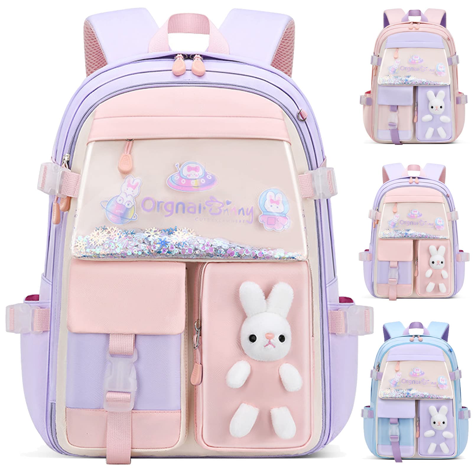 Bad Bunny Backpack for Girls - Large Capacity Waterproof School Bookbag with Adjustable Straps (Small, Purple) | Perfect for School, Travel & Daily Use