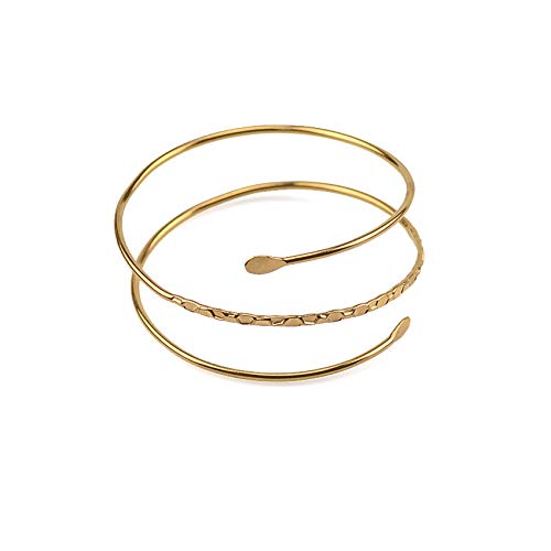 Minimalist Metal Punk Spiral Coil Arm Cuff Bracelet - Adjustable Hammered Wrap Armband Bangle for Women | Gothic Jewelry for Concerts, Festivals & Edgy Fashion