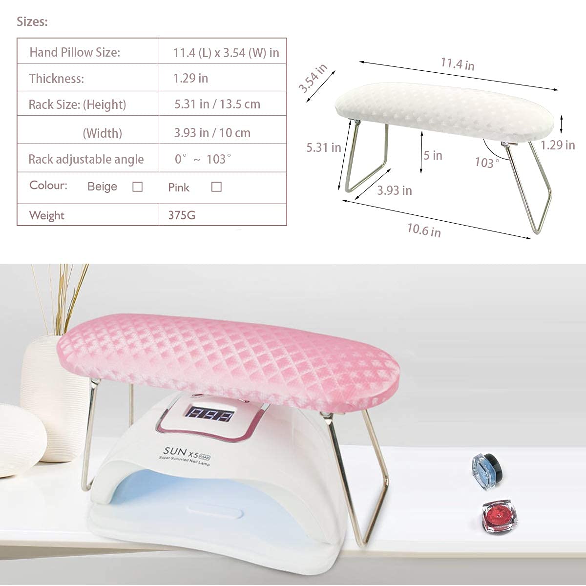 Professional Nail Arm Rest Hand Pillow - Soft Microfiber Leather Manicure Cushion with Non-Slip Base | Ergonomic Support for Nail Techs & DIY Manicures | Perfect for Salon, Home Spa & Professional Nail Stations (Pink)
