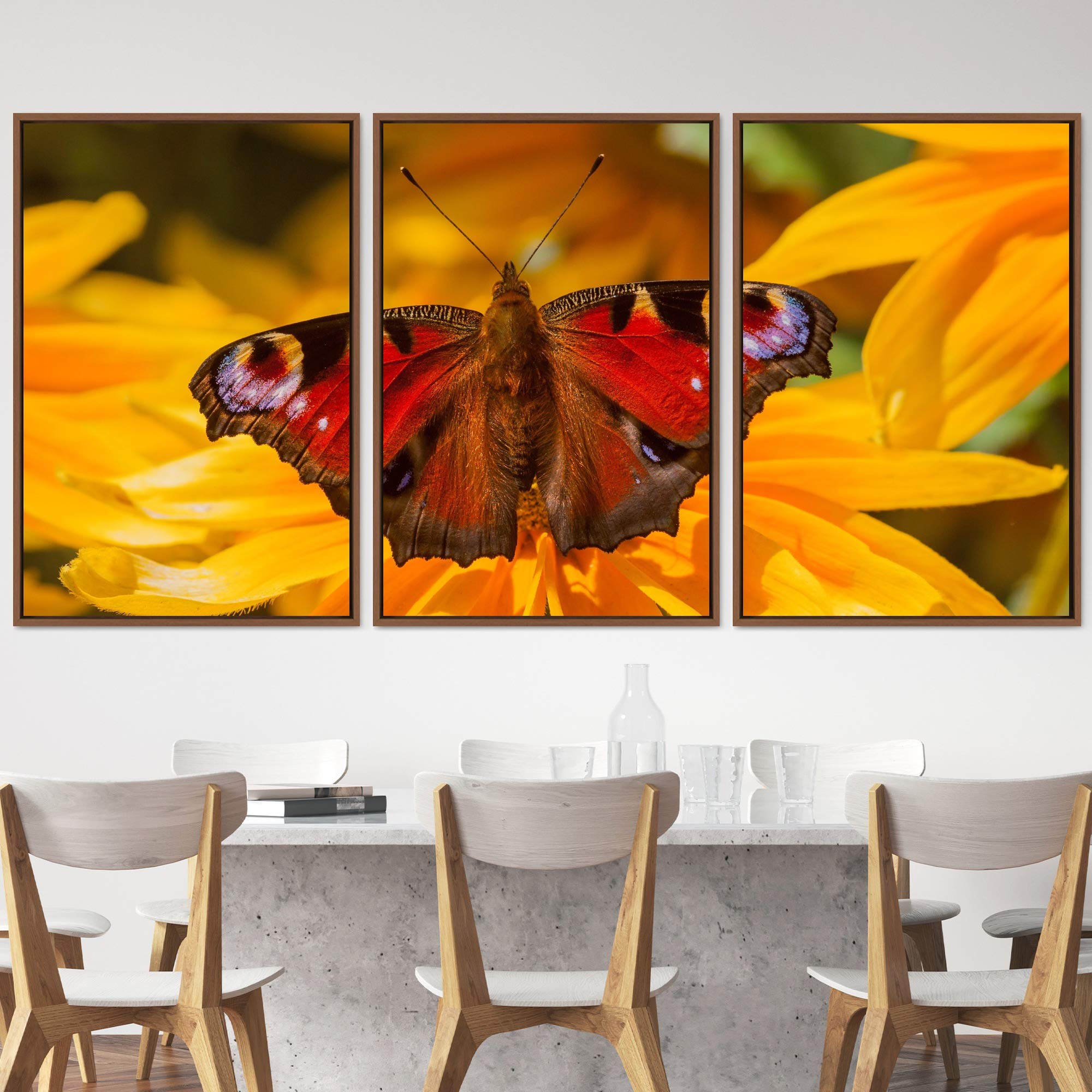 Vibrant 3-Panel Framed Butterfly Canvas Wall Art - 24