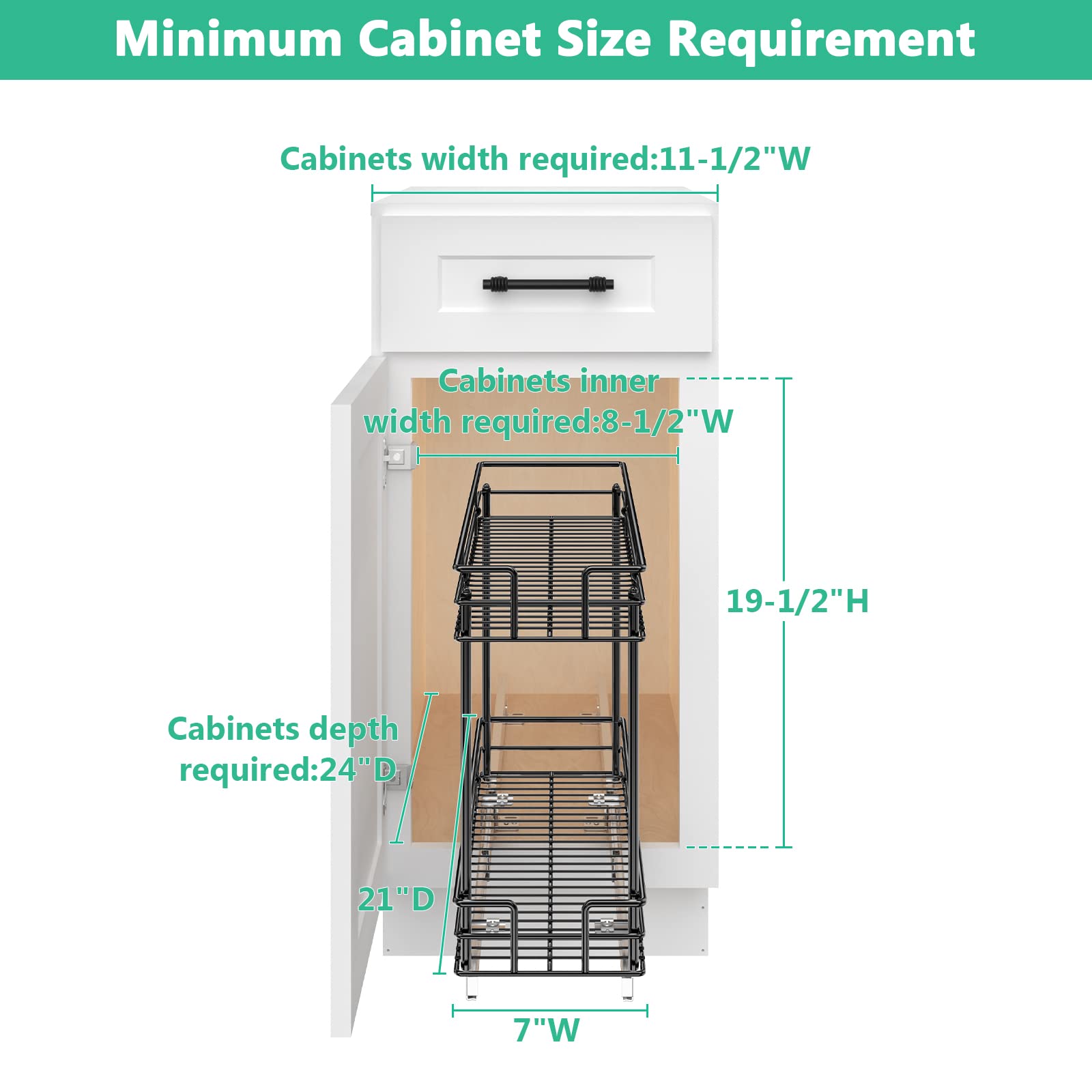 ROOMTEC 2-Tier Pull Out Cabinet Organizer for Narrow Spaces (7