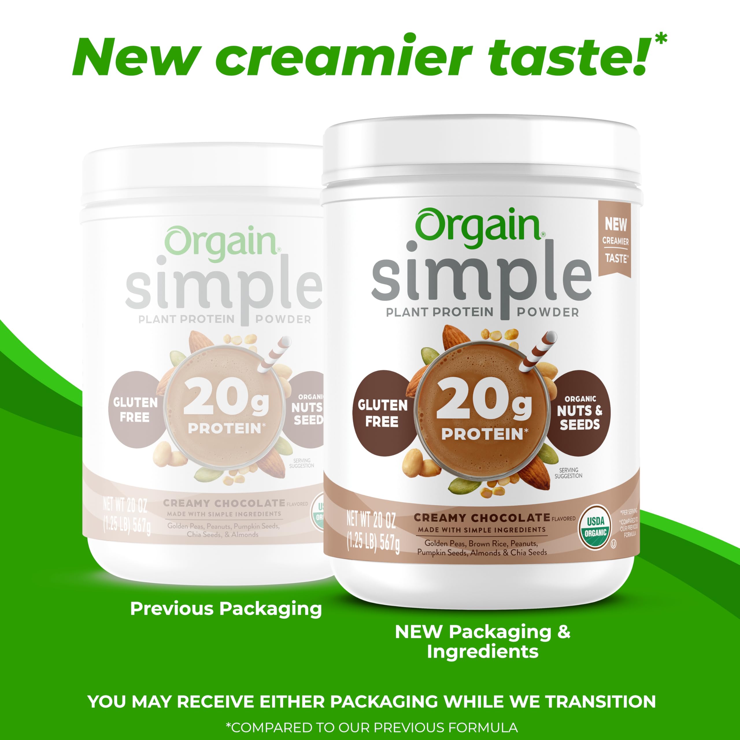 Orgain Organic Simple Vegan Protein Powder, Chocolate Flavor - 20g Plant-Based Protein Powder, Gluten Free, Dairy Free, No Artificial Sweeteners, 1.25 lb (Packaging May Vary) | Ideal for Smoothies, Baking & Post-Workout Recovery