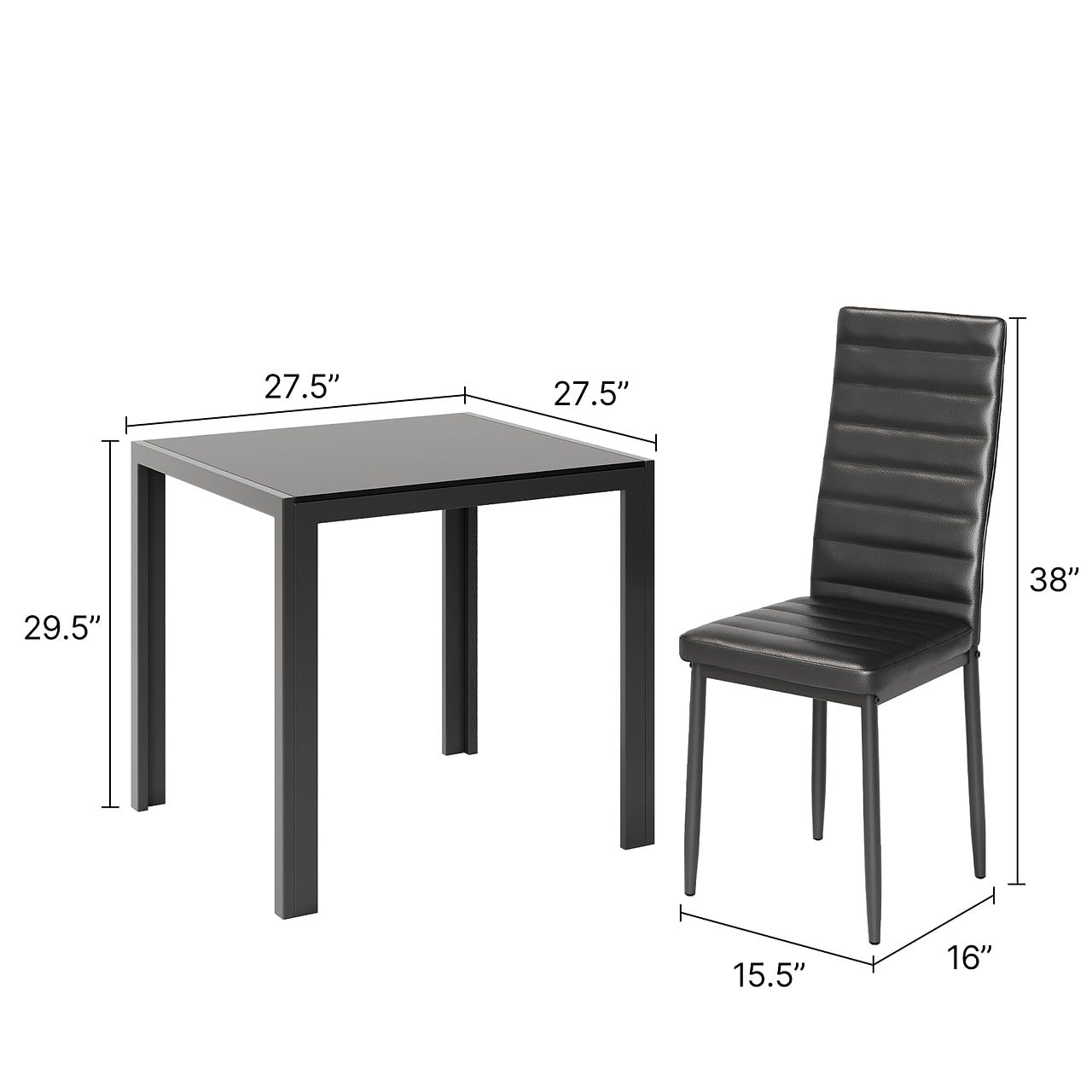 Gizoon 3-Piece Glass Dining Table Set with PU Leather Chairs, Modern Kitchen and Living Room Furniture for 2, Perfect for Small Spaces, Apartments, and Cozy Homes