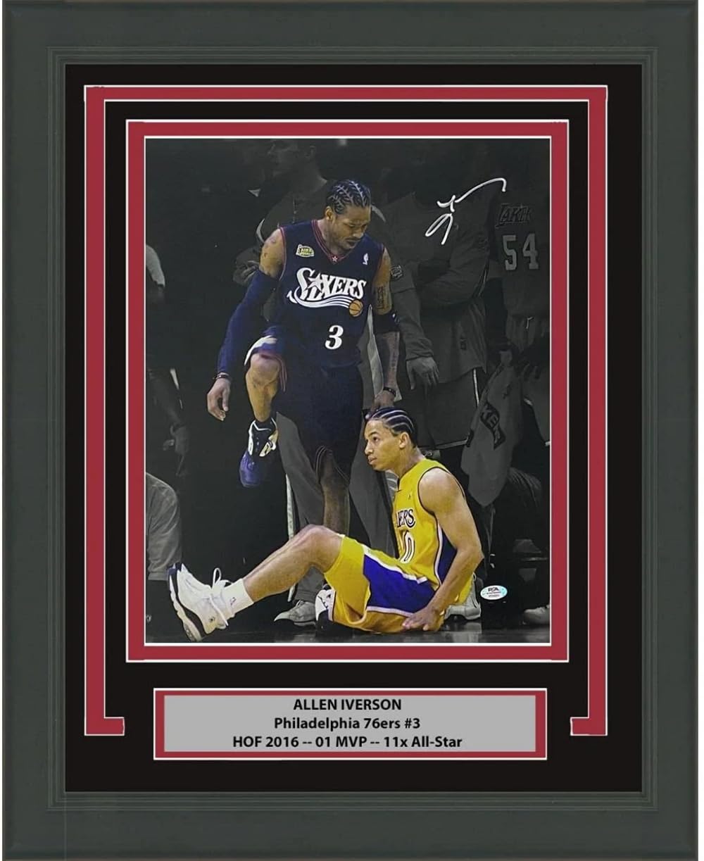Authentic Framed Autographed Allen Iverson & Tyronn Lue Step-Over Philadelphia 76ers Basketball Photo - 16x20 with PSA/DNA COA - Perfect for Sports Memorabilia Collections & Man Cave Decor