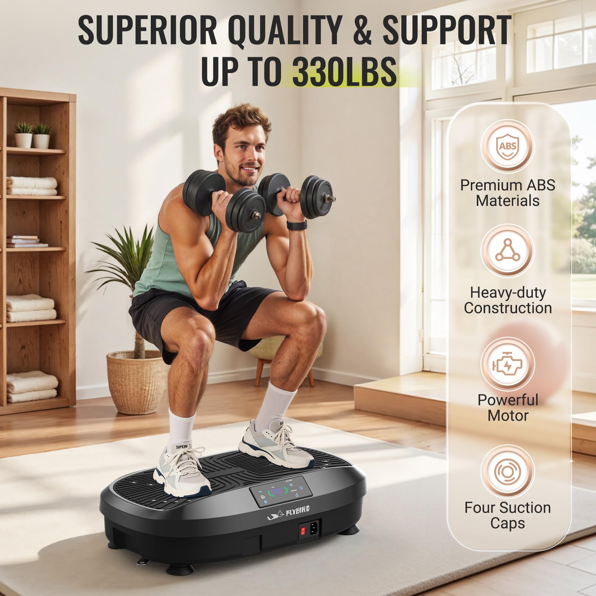 FLYBIRD Vibration Plate Exercise Machine for Weight Loss & Toning - Whole Body Workout Platform with 2 Resistance Bands, Lymphatic Drainage & Muscle Recovery - Perfect for Home Gym, Fitness & Wellness (Black)
