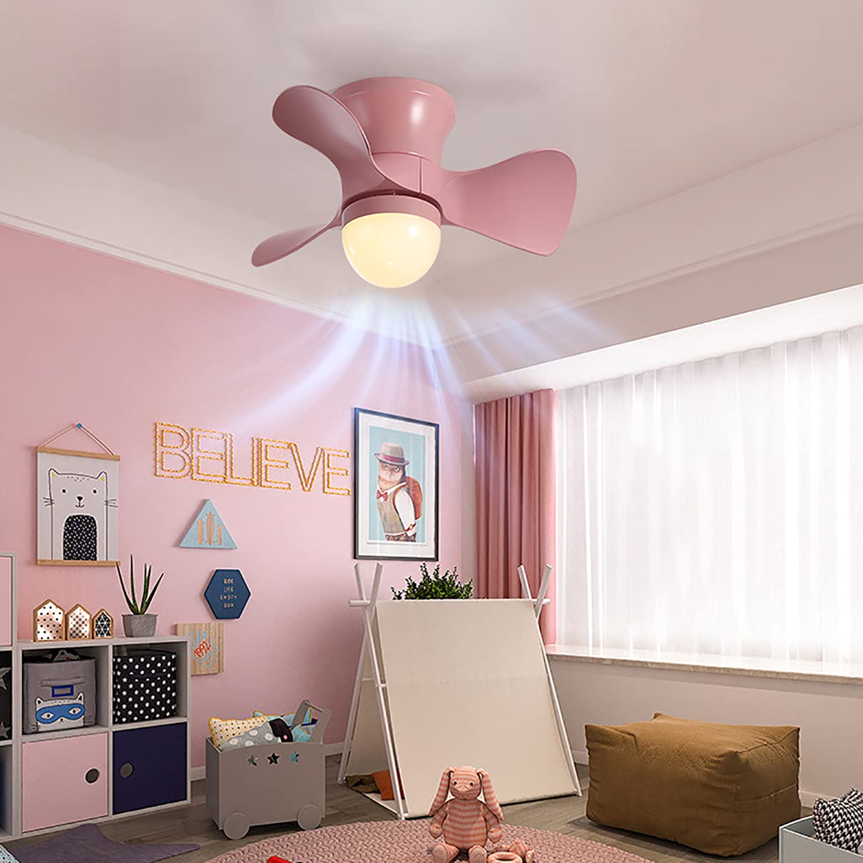 SEYFI 52 Inch Kids Ceiling Fan with Light and Remote Control, Reversible 6-Speed Silent Motor, Dimmable LED Light with Timer, Modern Nursery/Bedroom/Living Room Ceiling Fan for Home, Office, and Dorm