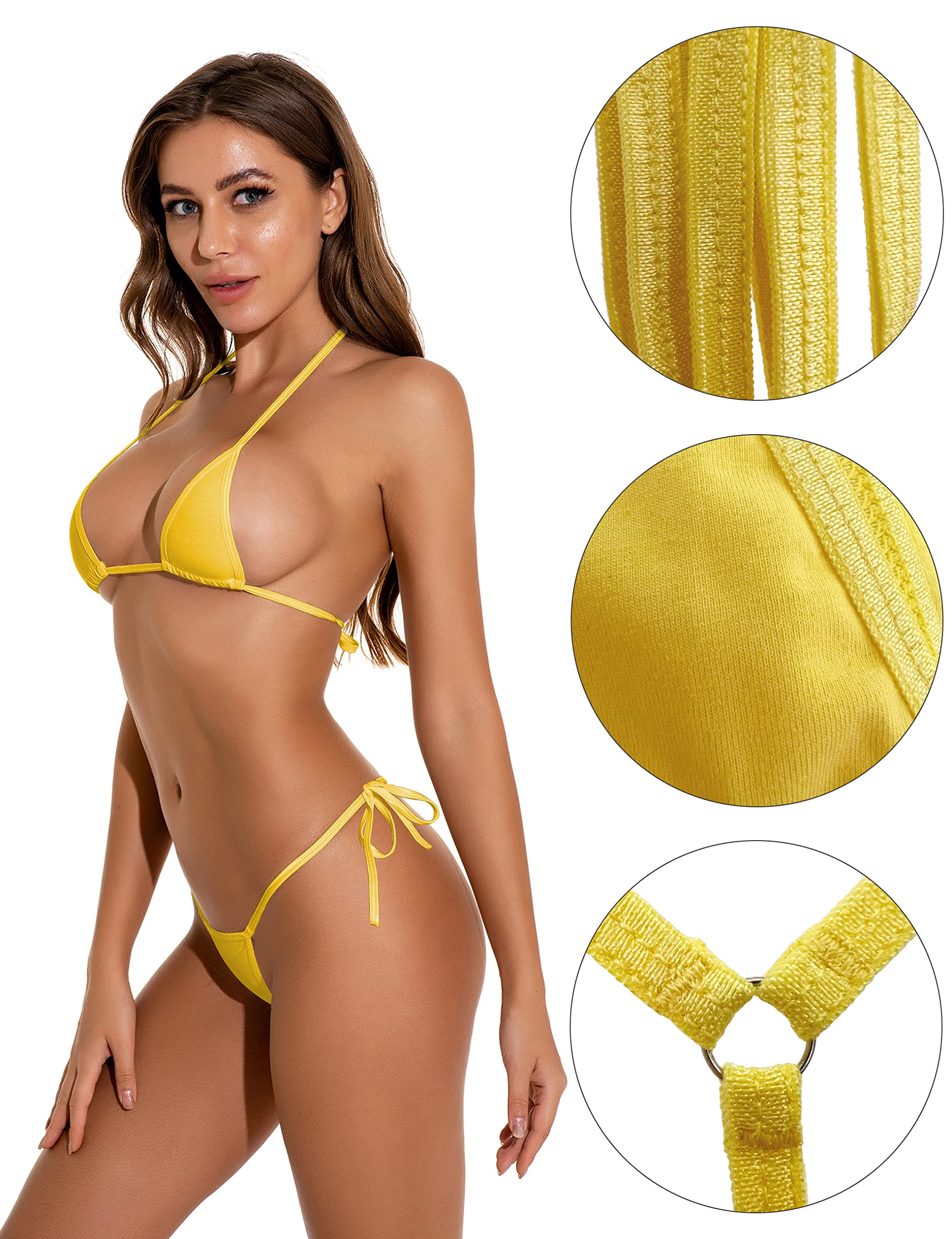 Sexy Women's Halterneck Bikini Set - Tiny Micro Bra & G-String Bottom 2 Piece Beachwear for Summer Pool Party & Tropical Vacation
