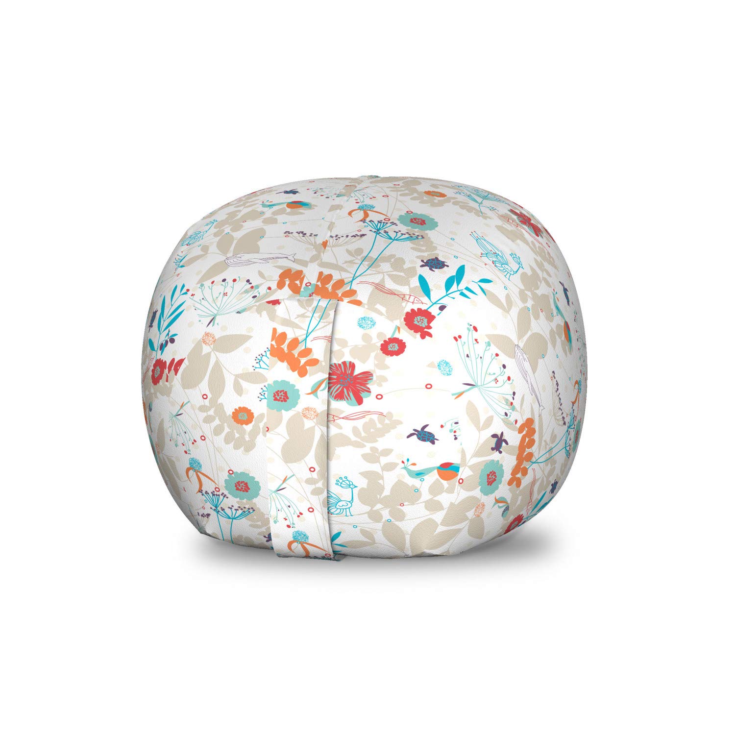 Ambesonne Floral Forest Pattern Toy Storage Bag Chair - Washable Stuffed Animal Organizer for Kids Room, Nursery & Playroom - Small Multicolor Retro Design with Botanical Elements