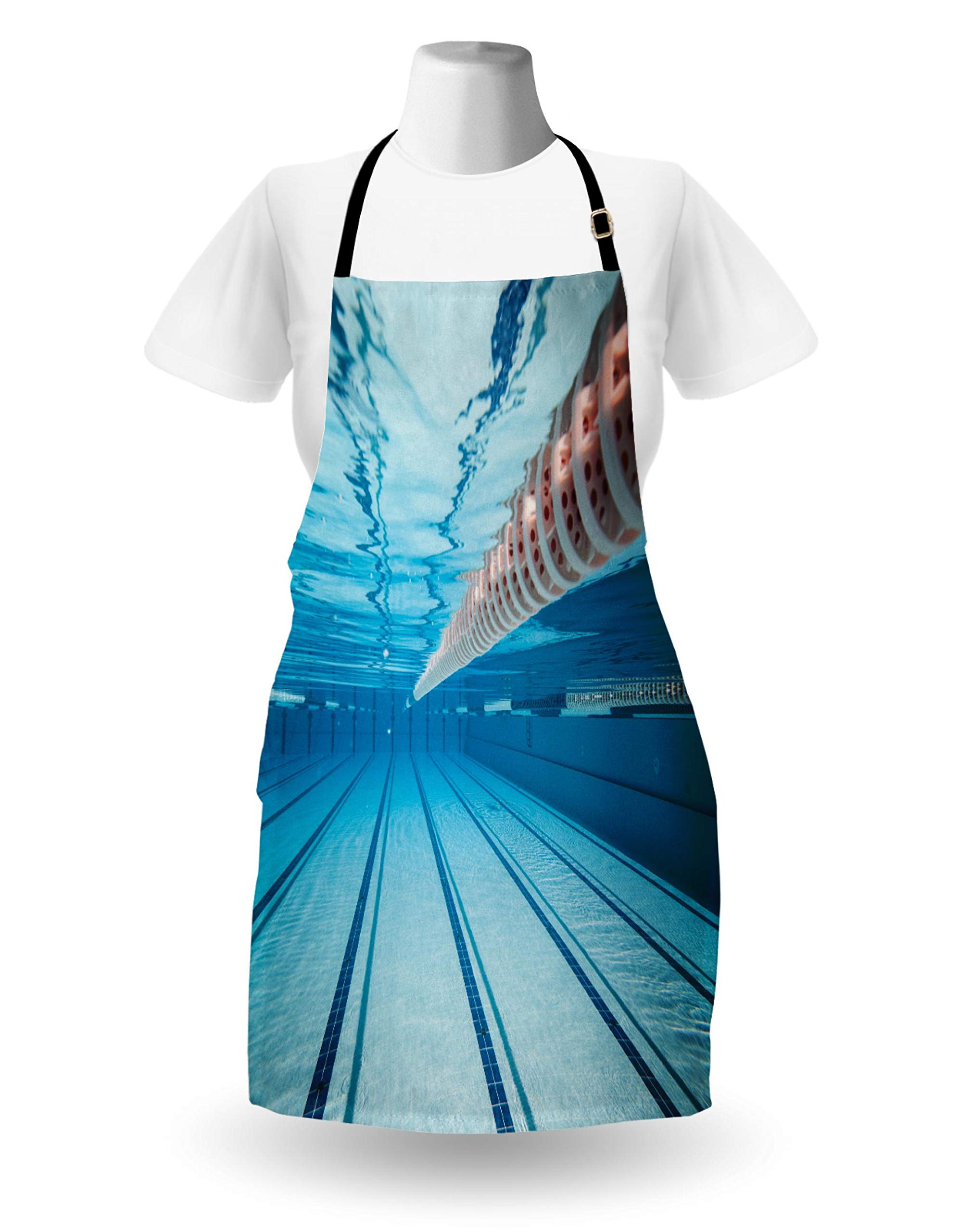 Ambesonne Unisex Adjustable Sports Apron - Swimming Pool Underwater View Design for Cooking, Baking, Gardening - Sky Blue Kitchen Bib with Neck Strap - Perfect for Home Chefs, BBQ Parties & Outdoor Activities