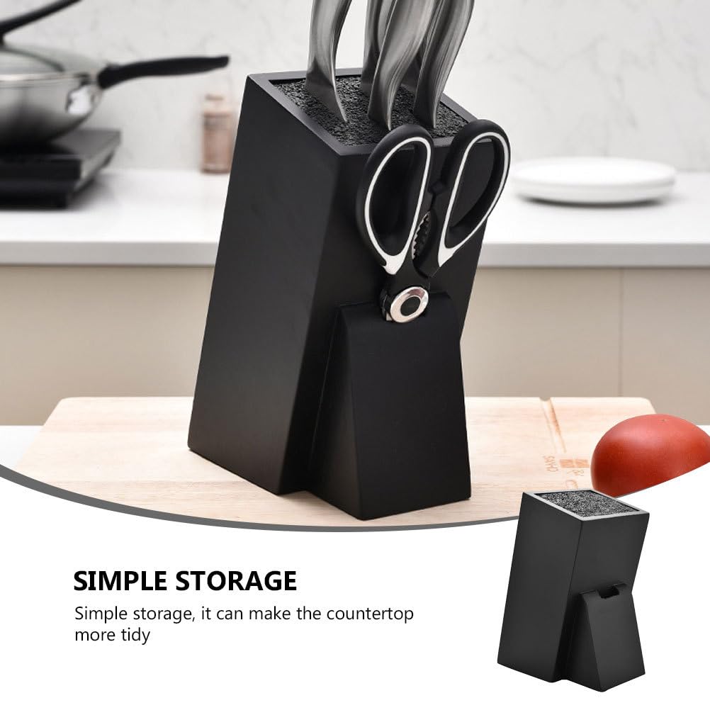 Premium Wooden Knife Block Organizer - Universal Kitchen Storage Holder for Knives & Utensils - Multi-Functional Household Rack (Black) - Perfect for Countertop Organization & Kitchen Decluttering