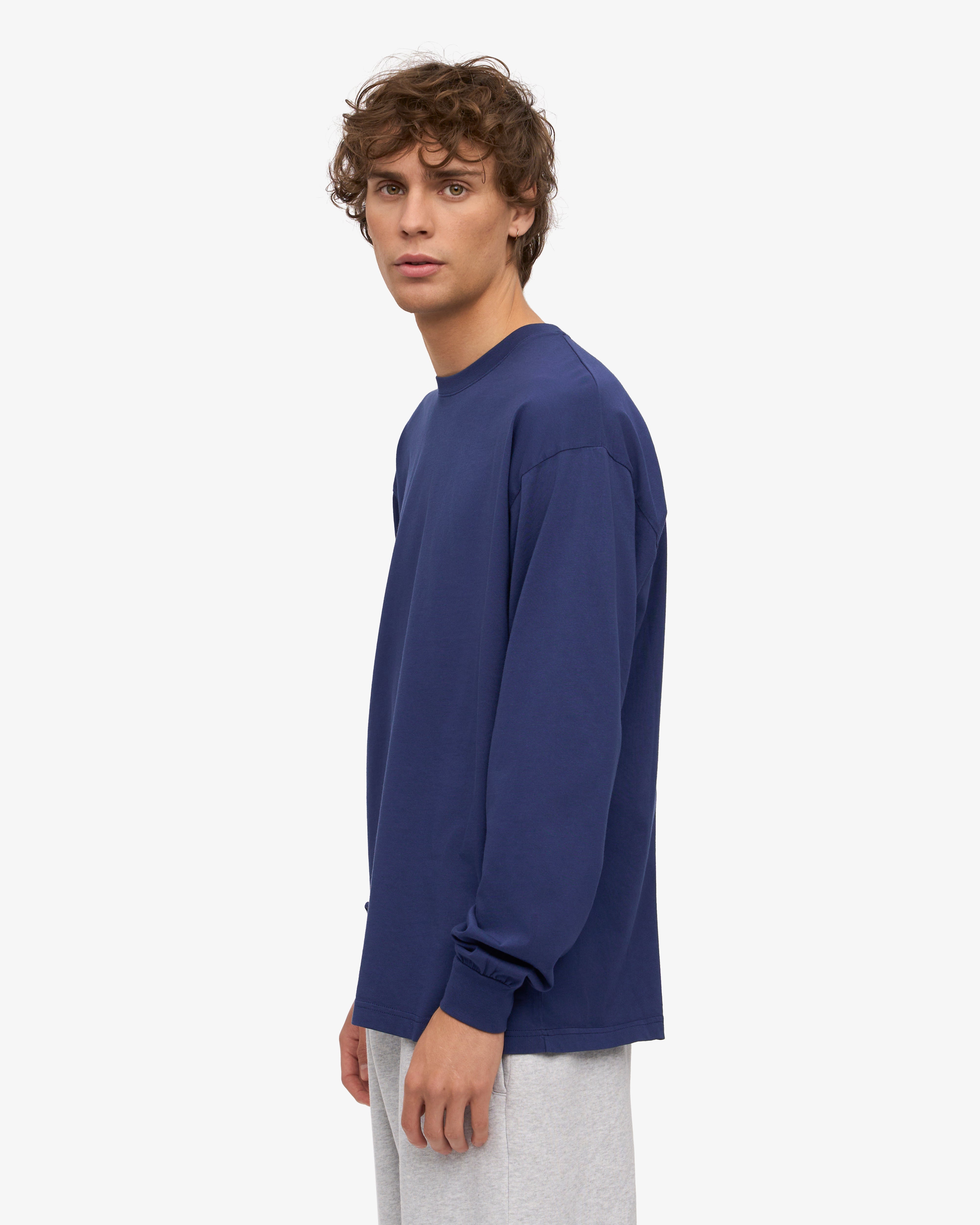 Organic Oversized Long Sleeve T-Shirt for Women - Soft Cotton Crewneck Tee - Marine Blue Casual Shirt - Perfect for Loungewear, Street Style & Layering