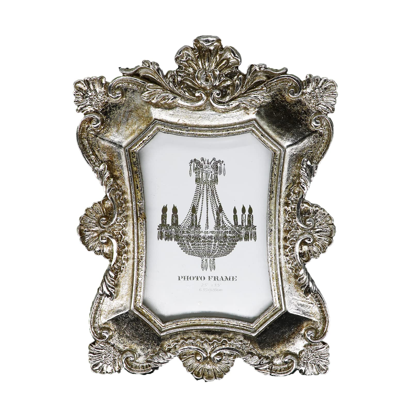 Vintage Photo Frame 2.5x3.5 - Antique Silver Picture Frame with HD Glass for Wall & Tabletop Display