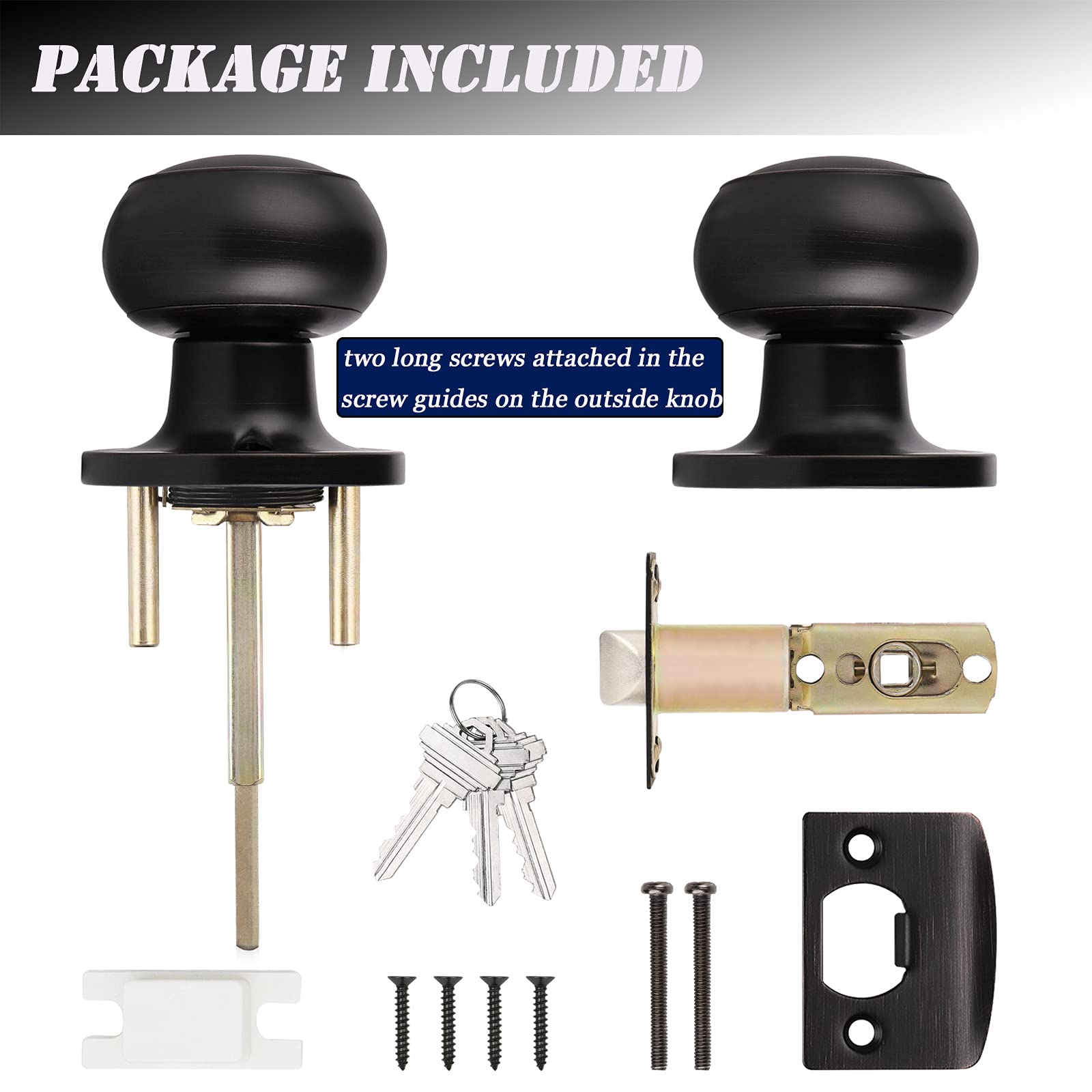 6 Pack Oil Rubbed Bronze Round Entry Door Knobs - Keyed Alike Exterior/Interior Door Handles for Bedroom, Bathroom, Front & Office Doors - Secure Lock with 3 Combo Keys | Perfect for Home Security & Commercial Use