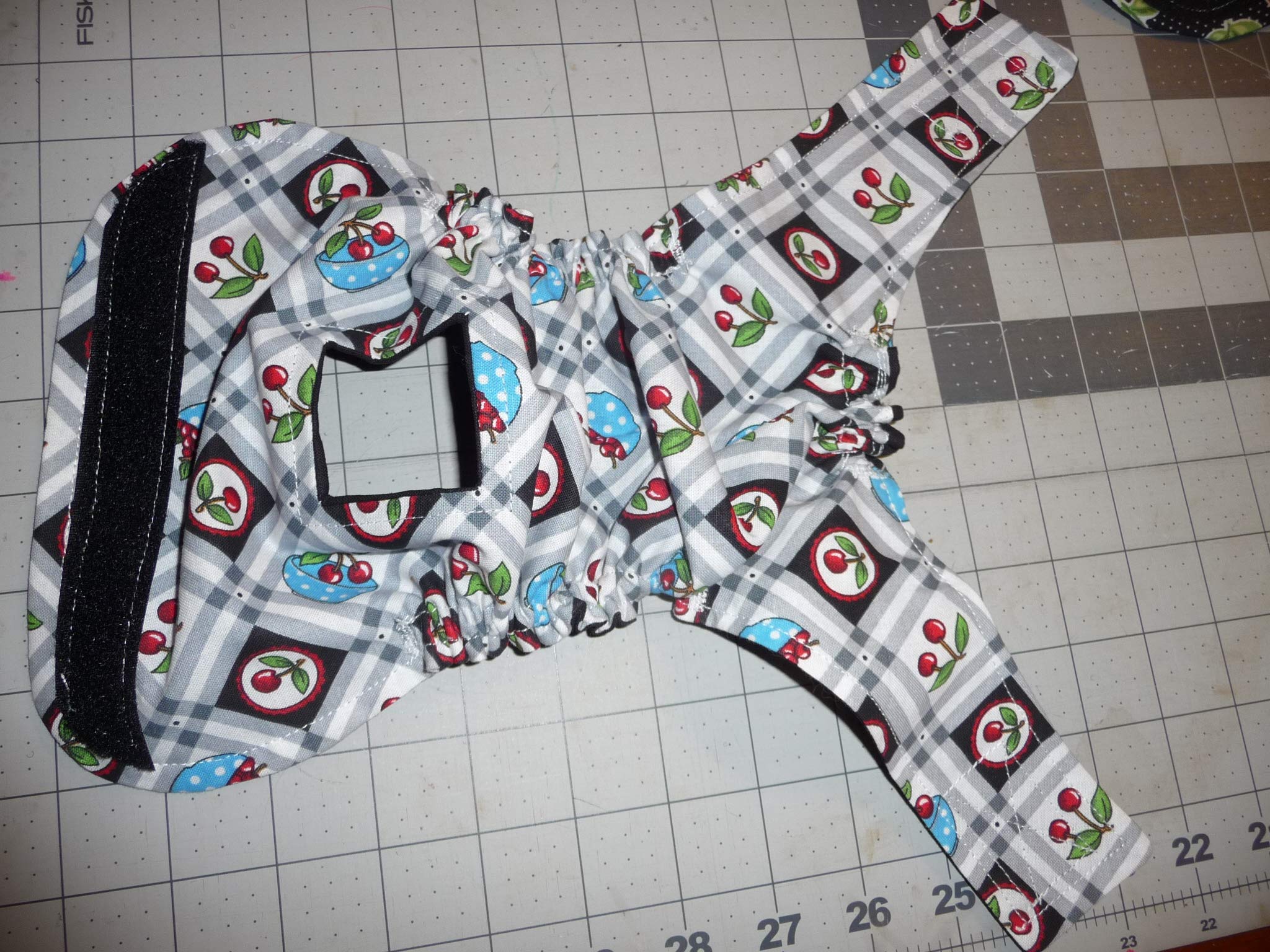 Black and White Square Cherry Print Dog Diaper Panties with Adjustable Elastic - Perfect for Small Dogs, Puppies, and Incontinent Pets at Home or Travel