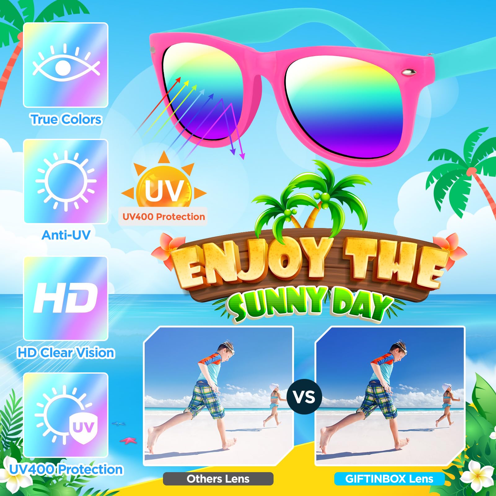 **GIFTINBOX 16-Pack Kids Sunglasses Bulk – Neon Sunglasses for Boys & Girls Ages 3-8 – Perfect for Birthday Parties, Beach, Pool, Summer & Outdoor Activities**