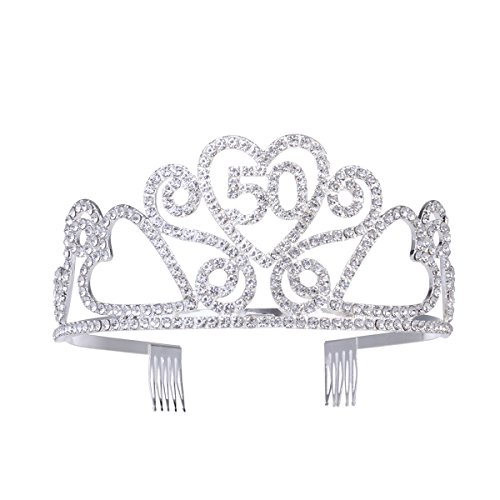 Frcicolor Rhinestone Birthday Crown Tiara with Hair Combs - Elegant 50th Birthday Party Accessories for Women, Mothers & Bridal Showers | Perfect for Milestone Celebrations, Photo Props & Special Occasions