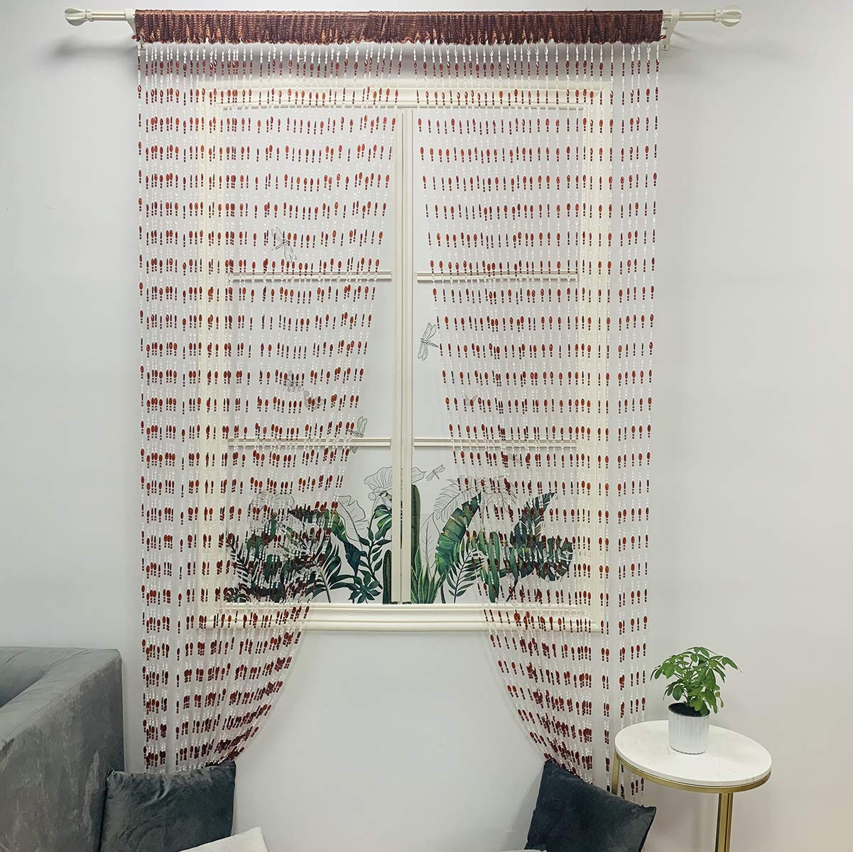 ZiDeTang Acrylic Beaded Door Curtain - Boho Room Divider with Tassel Décor (Brown, 39x77 inches) for Bedroom, Living Room & Entryway