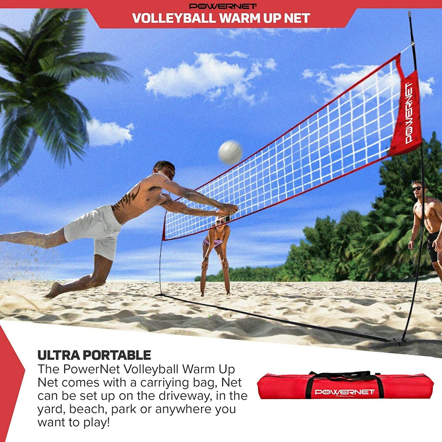 PowerNet Freestanding Volleyball Warm Up Net - Portable Training Net for Indoor & Outdoor Practice - Perfect for Backyard, Beach, and Gym Volleyball Drills