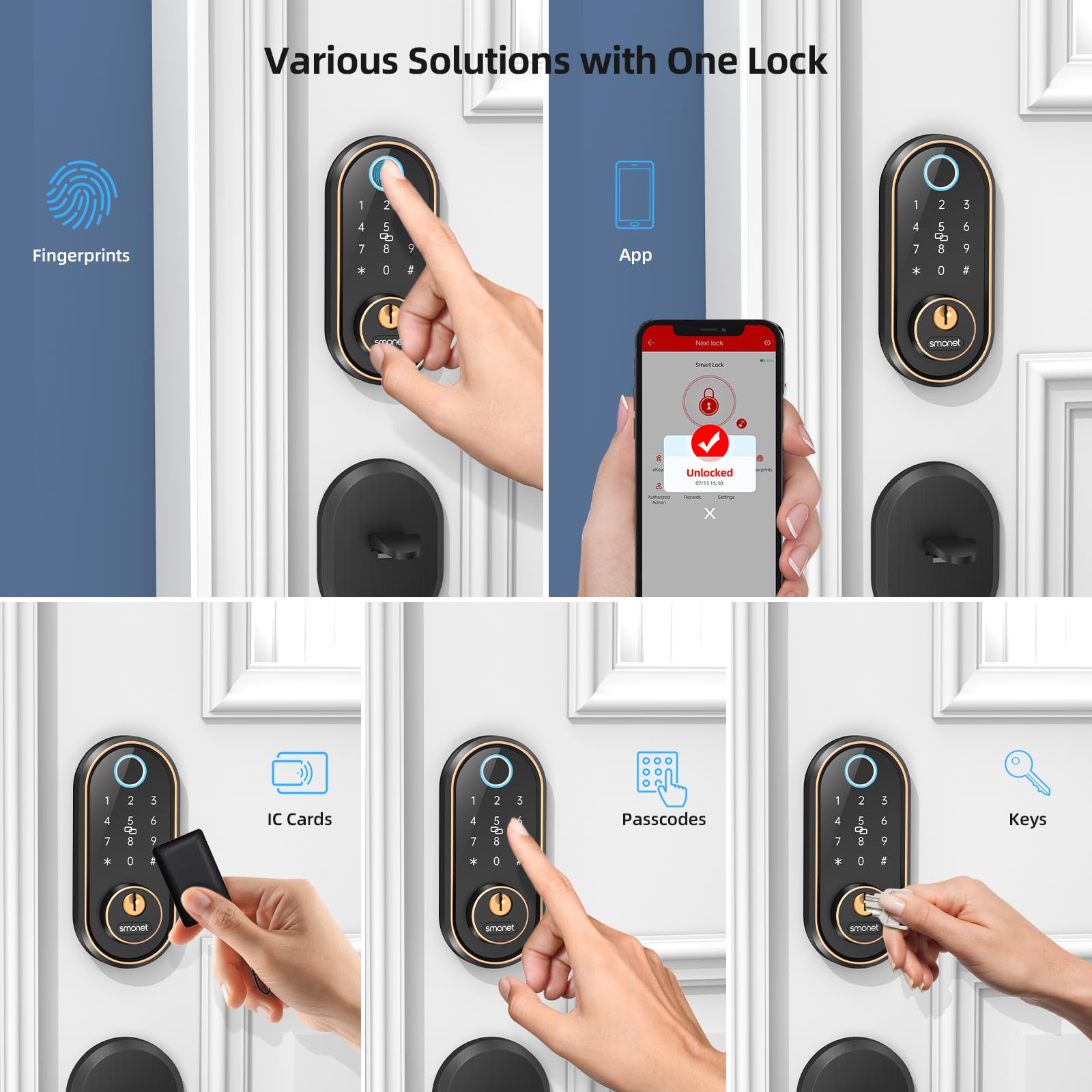 Smart Keyless Entry Door Lock - Fingerprint, Touchscreen Keypad, Bluetooth & Alexa Compatible Biometric Digital Deadbolt for Home & Hotel Security | Easy Installation & Remote Access