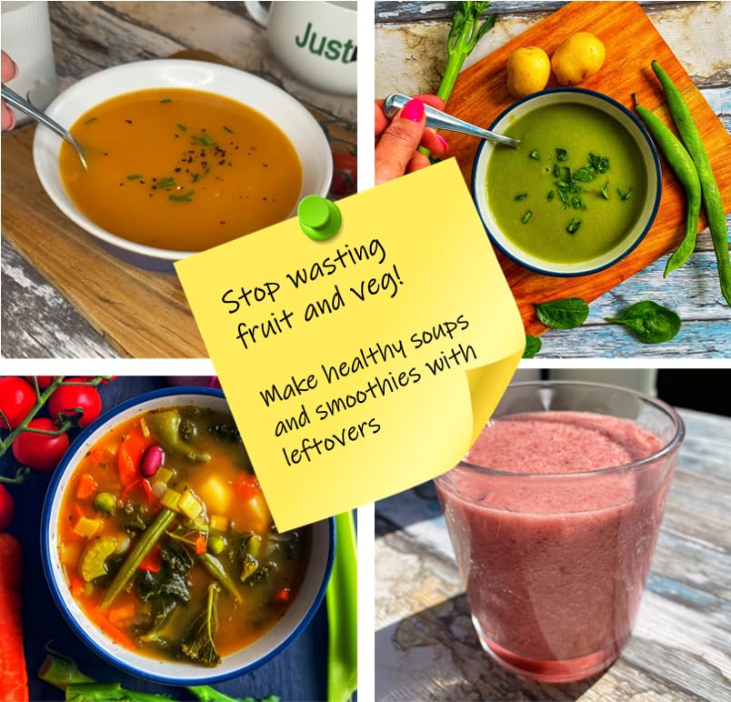 JustMe Mini Soup Maker & Smoothie Blender - Self Cleaning, Lightweight, Sage Green - Perfect for Healthy Cooking, Homemade Soups & Smoothies - Ideal for Small Kitchens, Quick Meals & Easy Cleanup