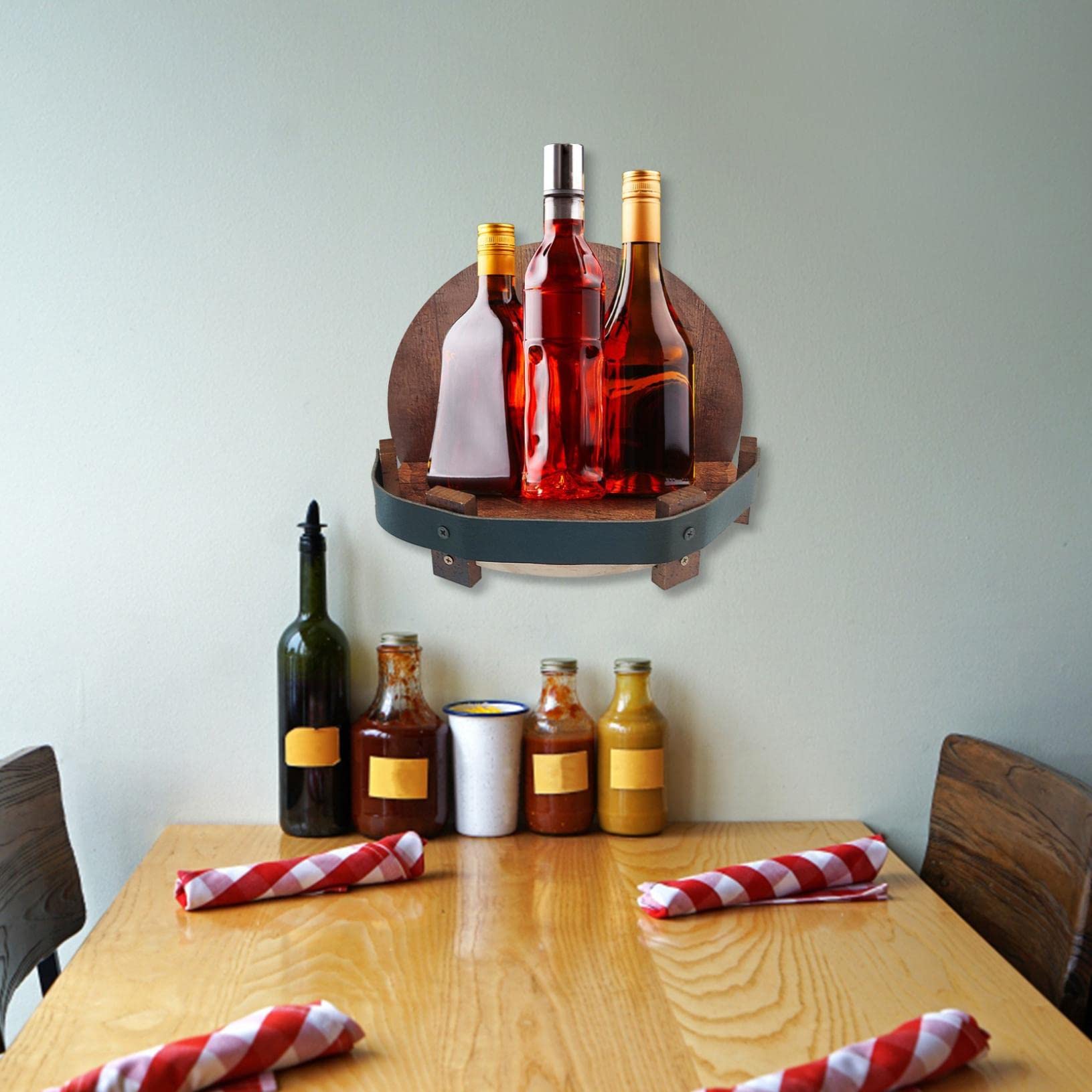 Vintage Wall Mounted Wine Rack - Round Hanging Wine Holder for Whisky & Champagne Display - Home Kitchen Decor for Red, White & Sparkling Wines - Perfect for Dining Room, Bar or Wine Cellar Storage (Multicolor)