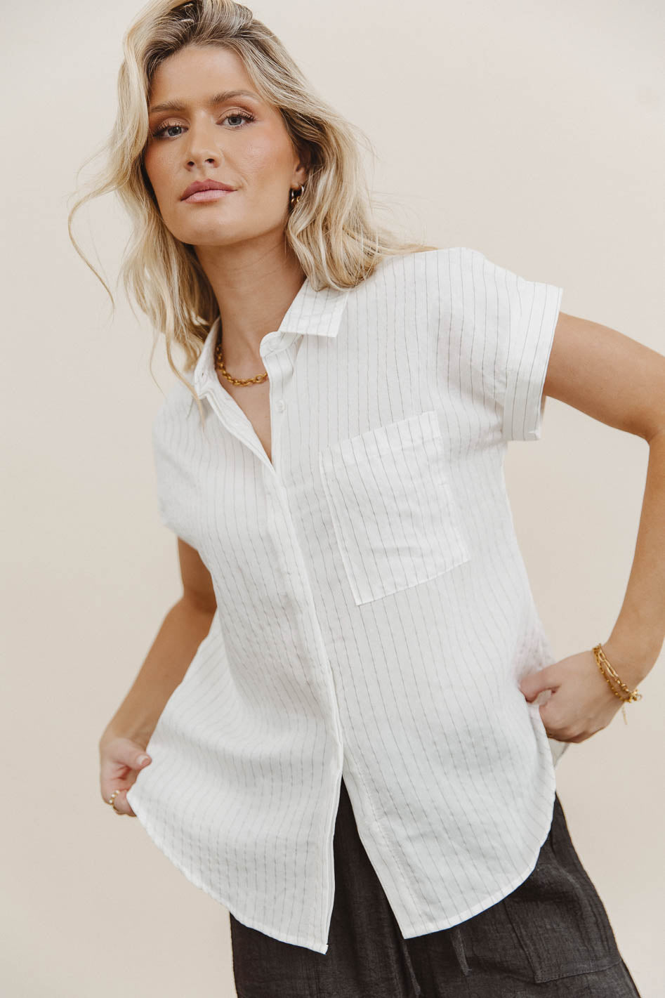 Kepner Women's Pinstripe Blouse - Stylish Button-Up Shirt for Office & Casual Wear | Final Sale