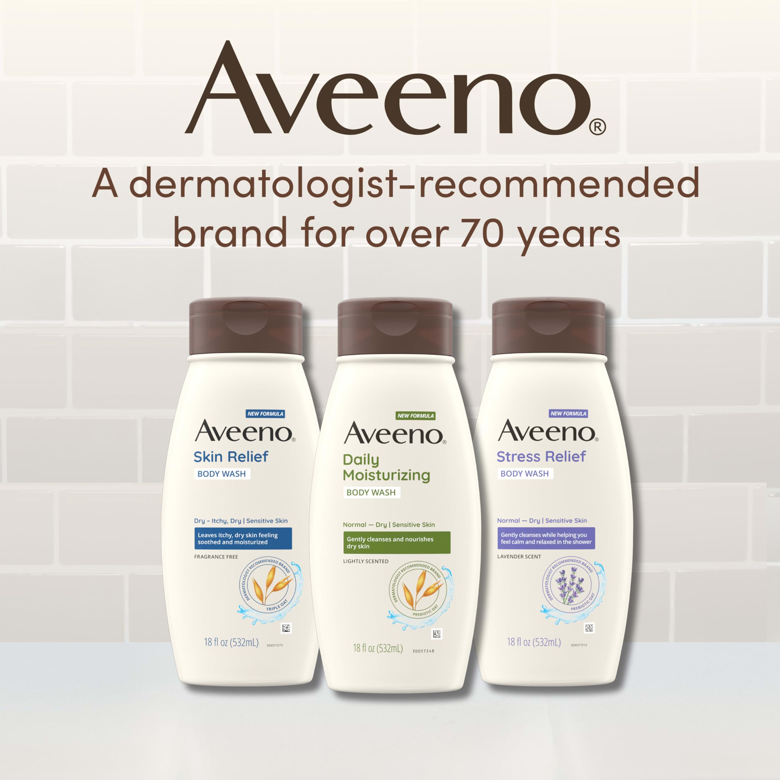 Aveeno Skin Relief Fragrance-Free Body Wash with Triple Oat Formula - Gentle Daily Cleanser for Sensitive Skin - Soothes & Moisturizes Itchy, Dry Skin - Soap-Free, 18 fl oz - Perfect for Shower & Bath Time