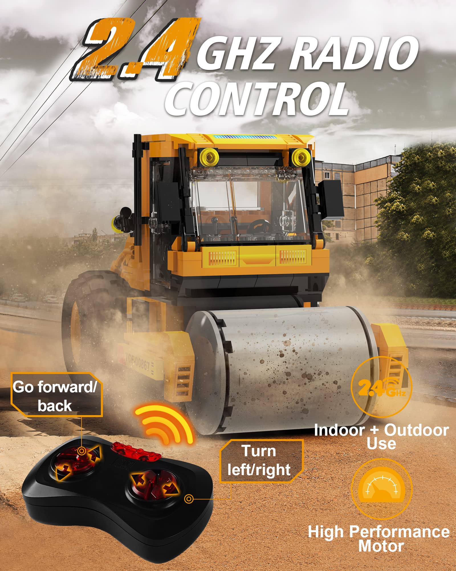 STEM Building Toys for Kids Ages 8+ | 369-Piece Remote Control Construction Kit with 2.4GHz RC Road Roller | Educational Engineering Toy & Birthday Gift for Boys & Girls | Perfect for Creative Play, STEM Learning & Indoor/Outdoor Activities