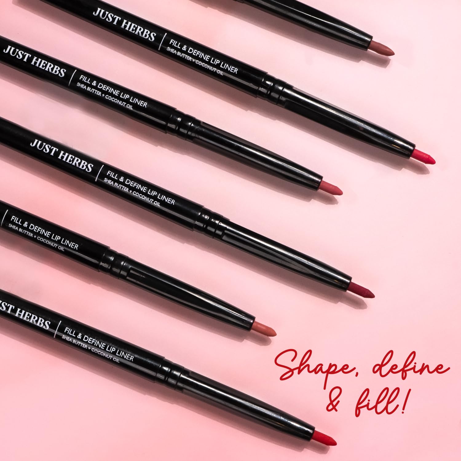 Just Herbs Fill & Define Lip Liner - Shea Butter & Coconut Oil Infused, Transfer-Proof, Long-Lasting Creamy Matte Finish Lip Pencil for Everyday Wear & Special Occasions