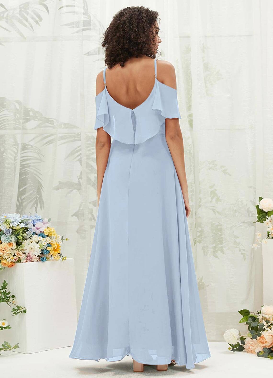 Cornflower Blue Chiffon Ruffle Cold Shoulder Sweetheart Bridesmaid Dress - Elegant Wedding Party Gown for Bridesmaids, Formal Events & Special Occasions
