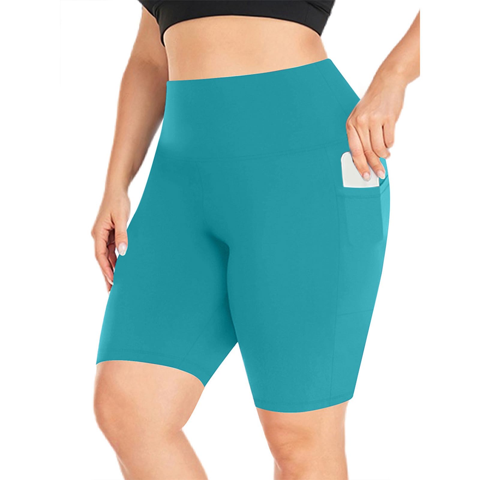 Plus Size High Waisted Biker Shorts for Women - Tummy Control Workout Running Athletic Shorts with Pockets | Gym, Yoga, Cycling & Casual Wear