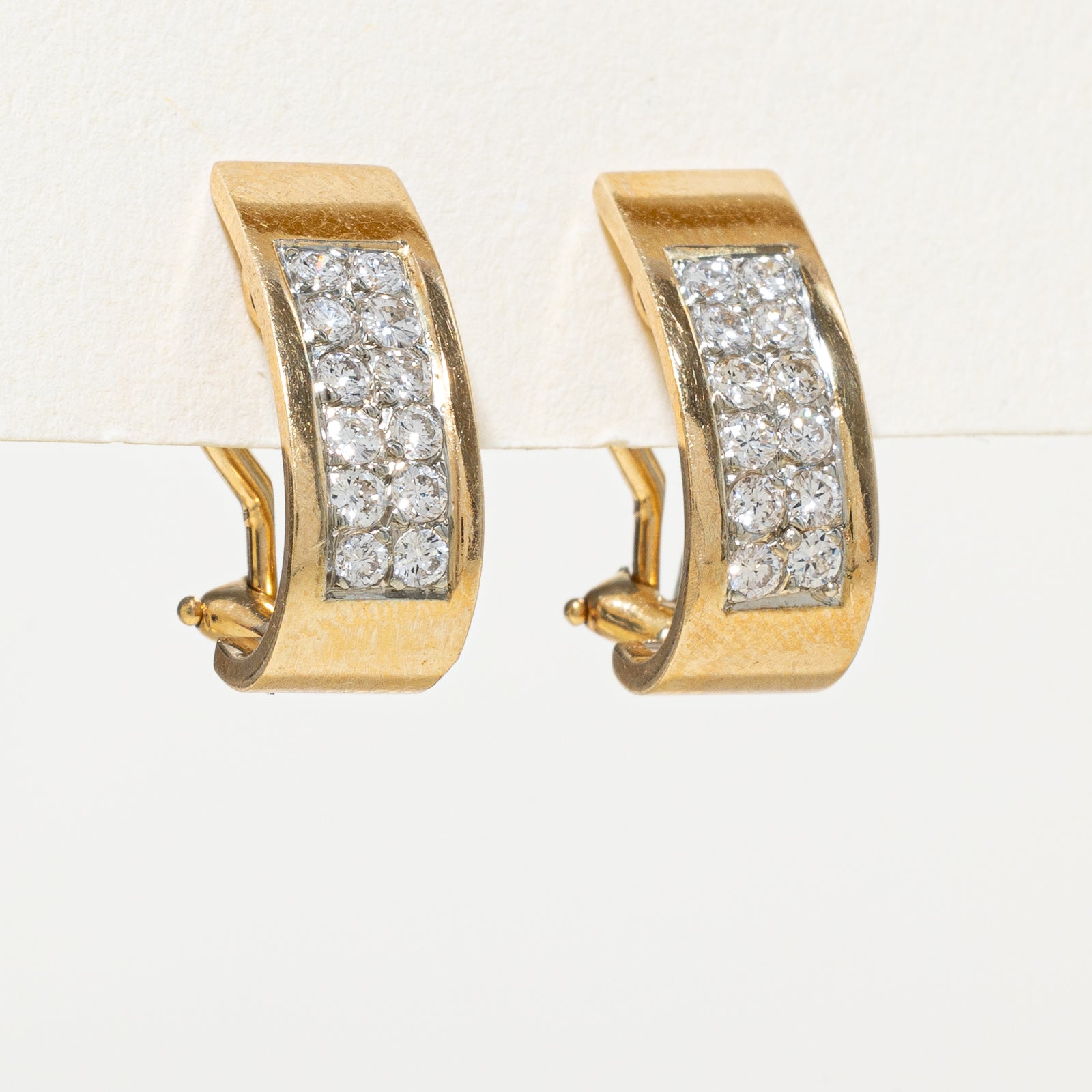 18K Gold Diamond Grid Stud Clip-On Earrings | 0.48ctw GIA Certified | Elegant & Hypoallergenic Jewelry for Women | Perfect for Parties, Weddings & Special Occasions