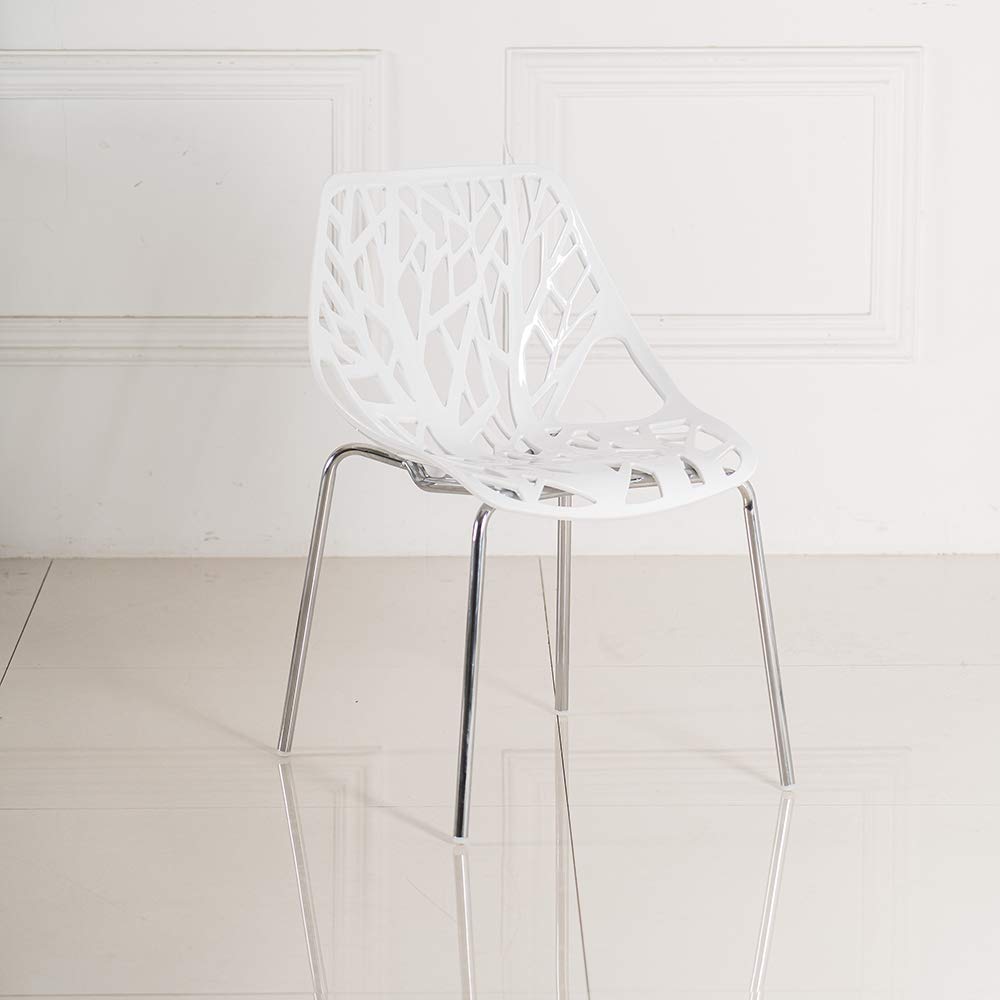 Bonnlo Modern Dining Chairs Set - 6 Pack White Stackable Plastic Saping Birch Chairs for Kitchen, Living Room, Office & Restaurant - Space-Saving Furniture for Small Spaces & Entertaining