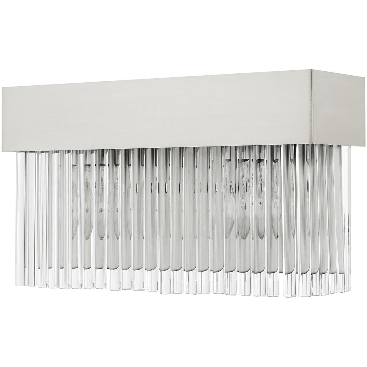 Livex Lighting 15712-91 Brushed Nickel Bathroom Vanity Light Fixture - 2 Lights, Modern Sconce for Bathroom Mirror, Perfect for Vanity Makeup Area and Powder Room Lighting
