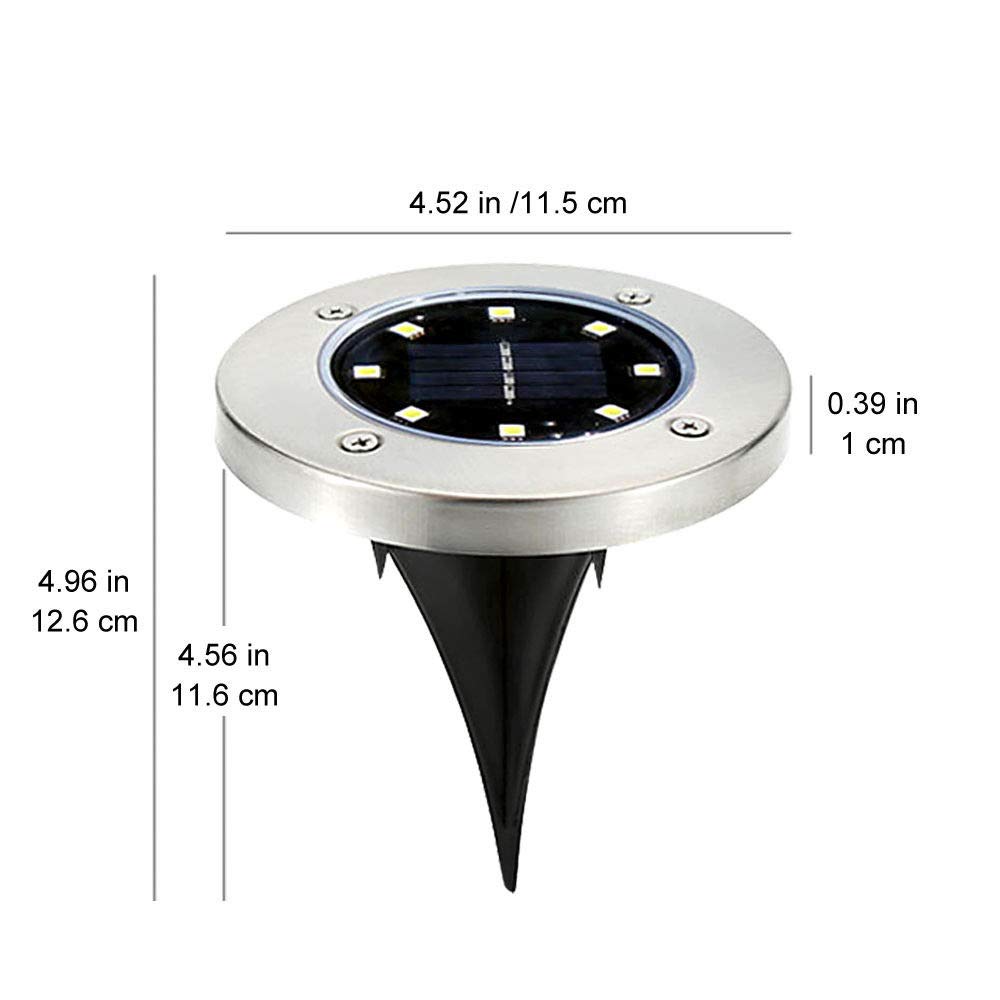 Solar Ground Lights Outdoor Waterproof - 4 Pack 8-LED Solar Disk Garden Path Lights for Pathway, Lawn, Yard, Patio, Driveway & Pool - Warm White Landscape Lighting for Decorative & Safety Use at Night