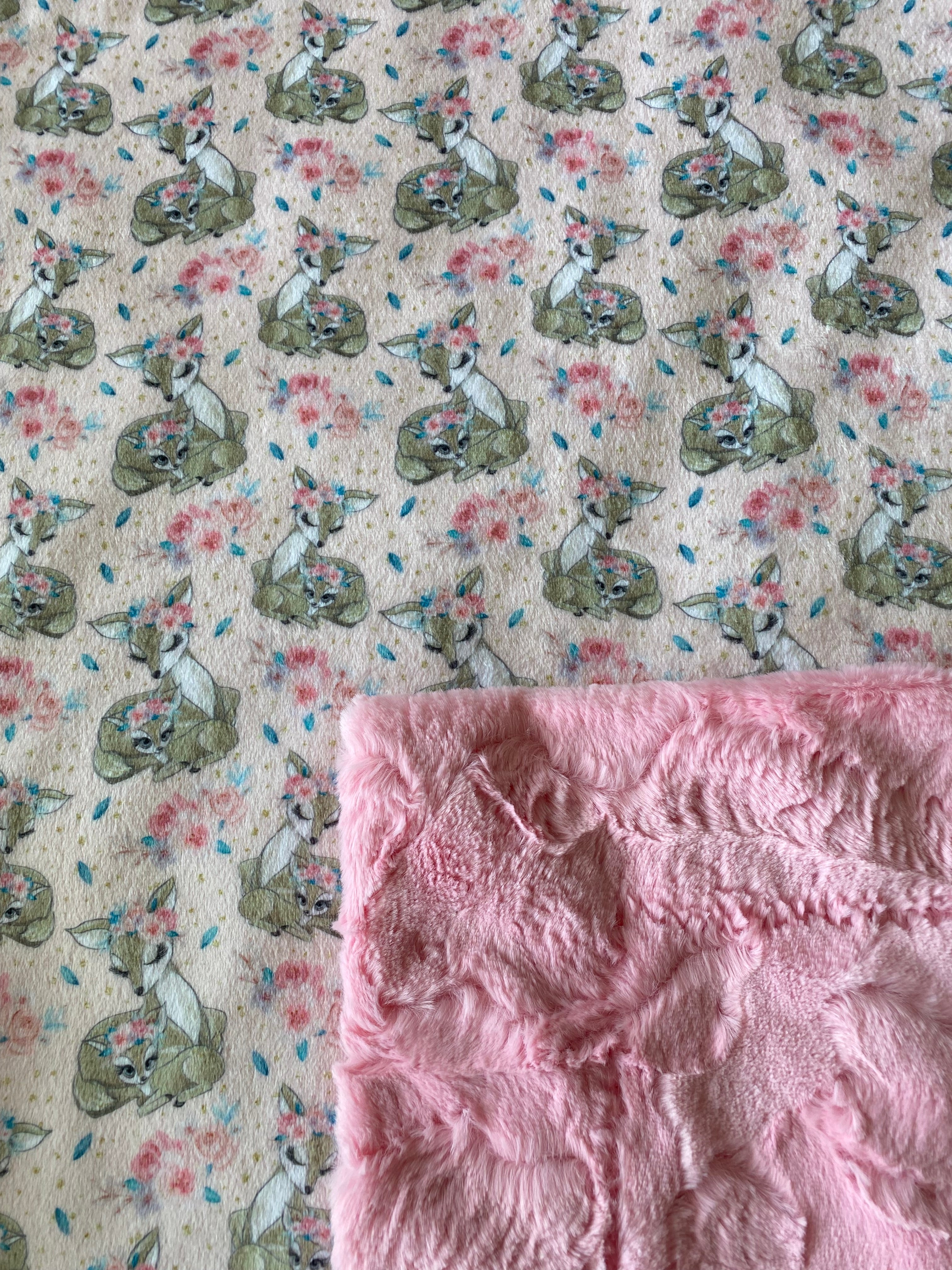 Soft Rose Flower Fawn on Bubblegum Luxe Minky Baby Blanket 30x58 - Perfect for Nursery, Swaddling, Stroller & Cuddling