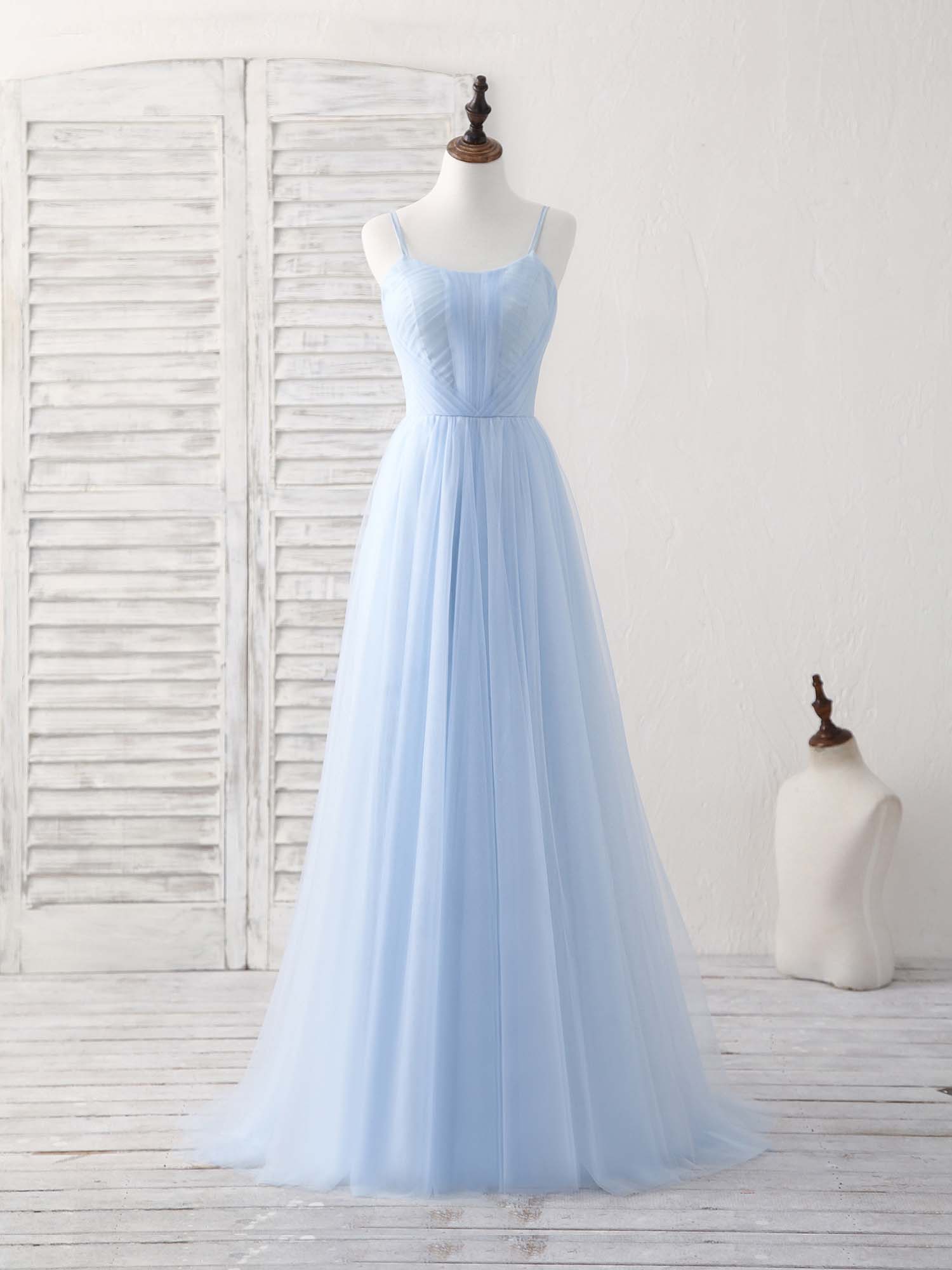 Elegant Blue Tulle Long Prom Dress for Women - Formal Evening Gown & Bridesmaid Dress - Perfect for Homecoming, Wedding Party, and Special Occasions