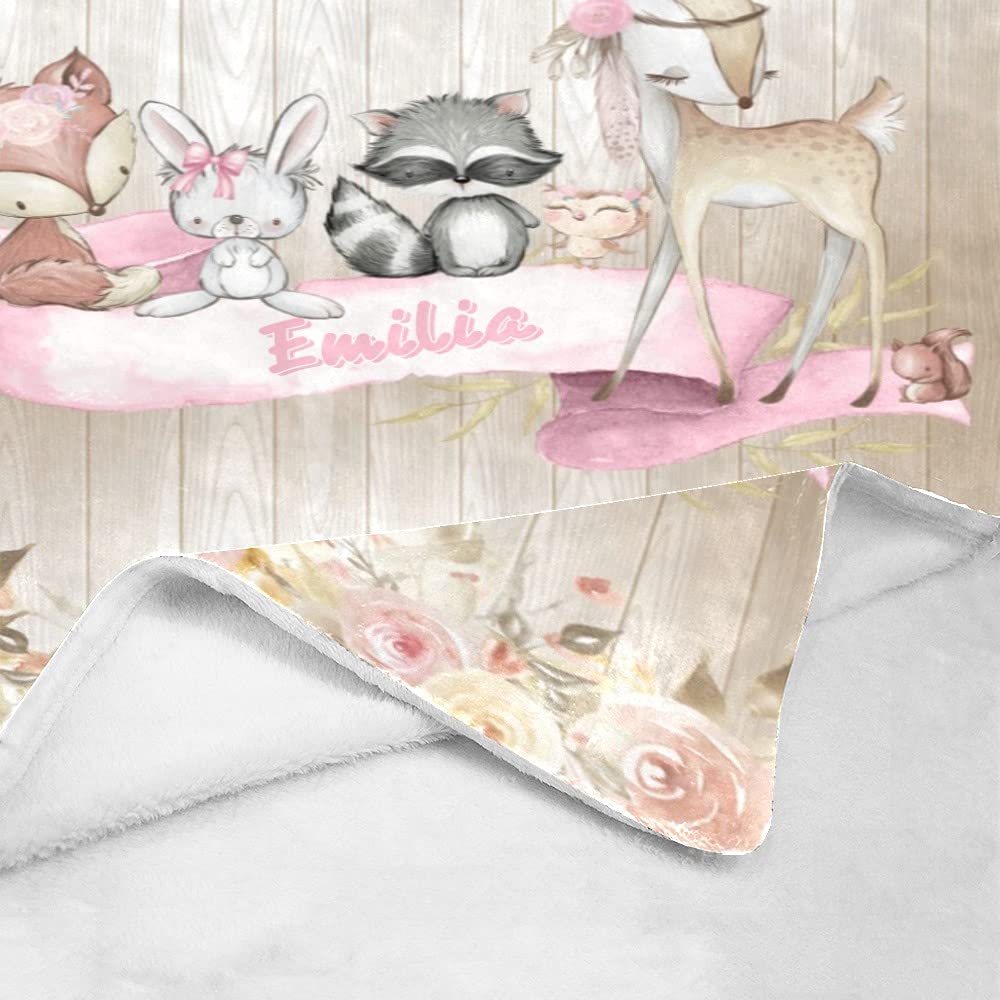 Custom Personalized Baby Blanket with Name - Deer Fox Raccoon Design 30x40 Inch Soft Swaddling Blanket for Newborn Boys & Girls | Perfect for Baby Shower, Nursery, Birthday Gifts & Photo Props