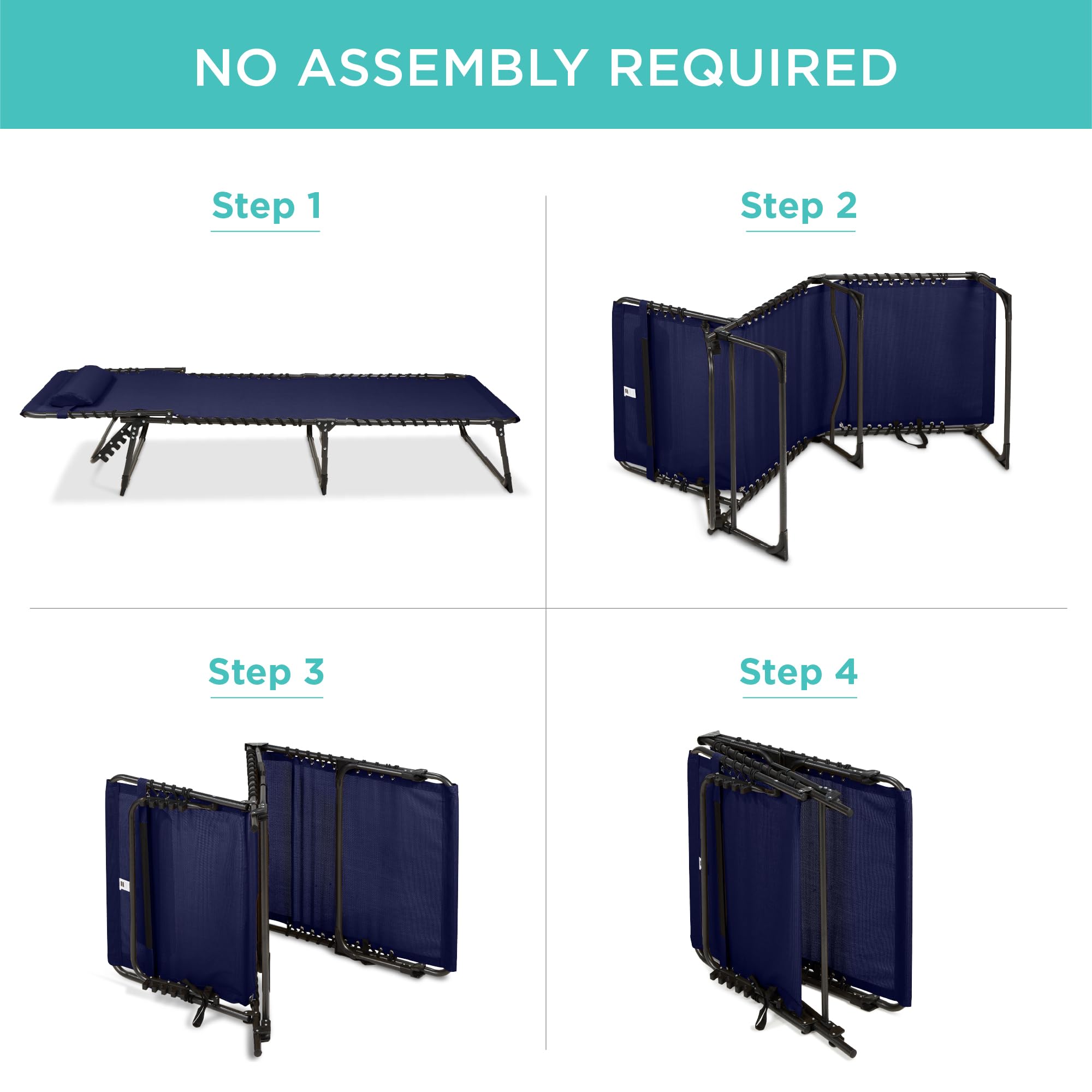 Best Choice Products Patio Chaise Lounge Chair - Portable Outdoor Folding Recliner with 8 Adjustable Positions & 300lb Weight Capacity - Perfect for Backyard, Poolside, Beach & Camping - Navy Blue