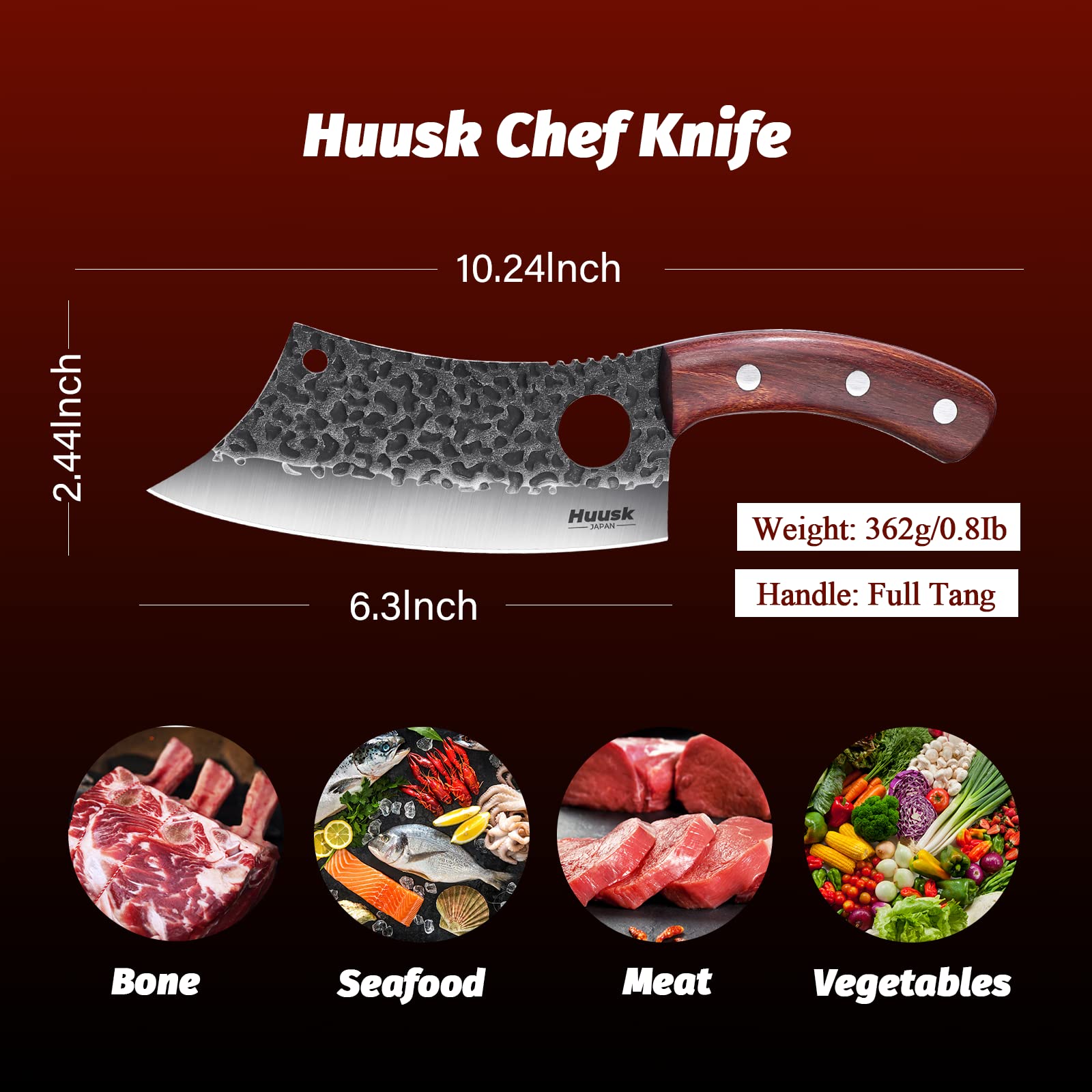 Premium Huusk Chef Knives Set - Japanese Steel Meat Cleaver & Outdoor Cooking Knife with Protective Sheath - Perfect for Camping, BBQ, Hunting & Home Kitchen Use
