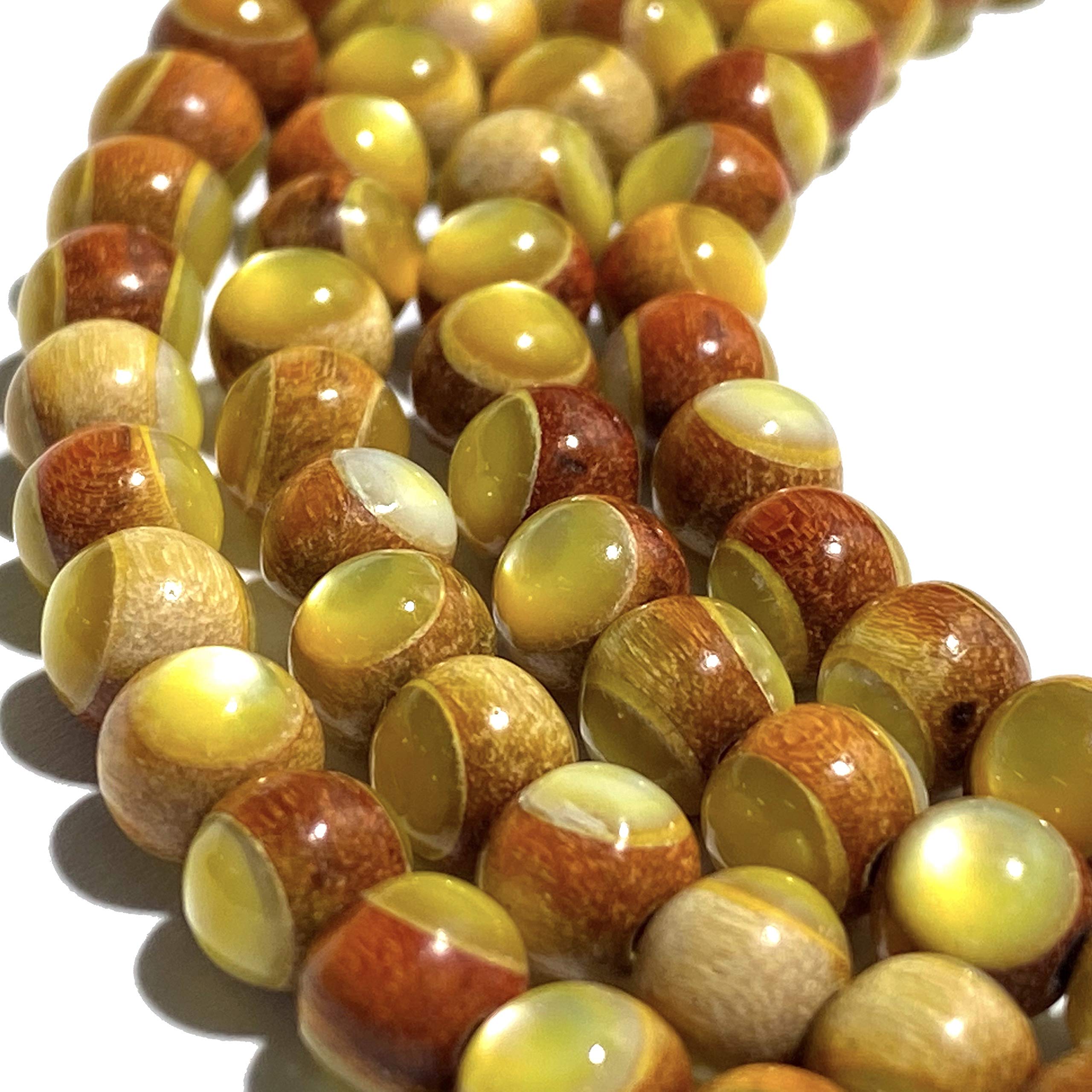 ABCGEMS Natural Redwood Wood Beads with Australian Golden-Lip Shell Inlay - 6mm Round DIY Jewelry Making Beads for Men & Women - Healing Energy Bracelet & Necklace Supplies (8 Inches, +/-1mm) - Perfect for Handmade Gifts, Boho Accessories & Spiritual Healing Jewelry