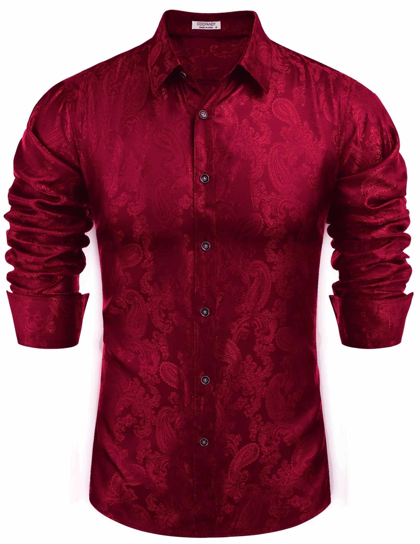 COOFANDY Men's Silk Satin Dress Shirt - Long Sleeve Floral Printed Button Down Shirt for Wedding, Party & Prom | Formal Occasions & Business Events