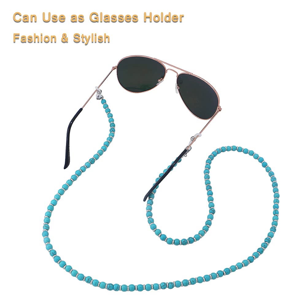 Beaded Key Lanyard for Women - ID Badge & Glasses Holder (Turquoise) - Office & Event Use
