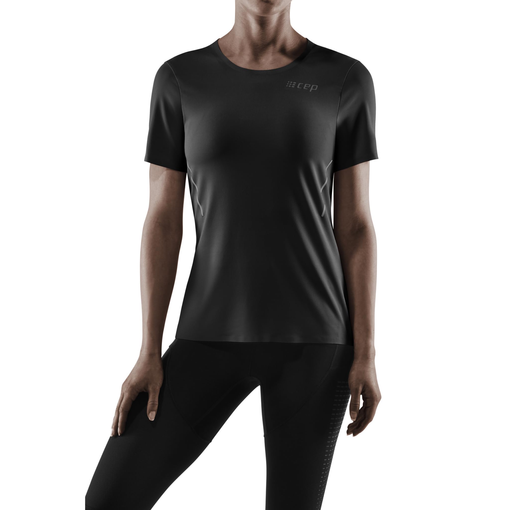 CEP Women's Running Shirt - Breathable Short Sleeve Athletic Top for Jogging & Workouts - Black Performance Tee for Gym, Yoga & Outdoor Activities