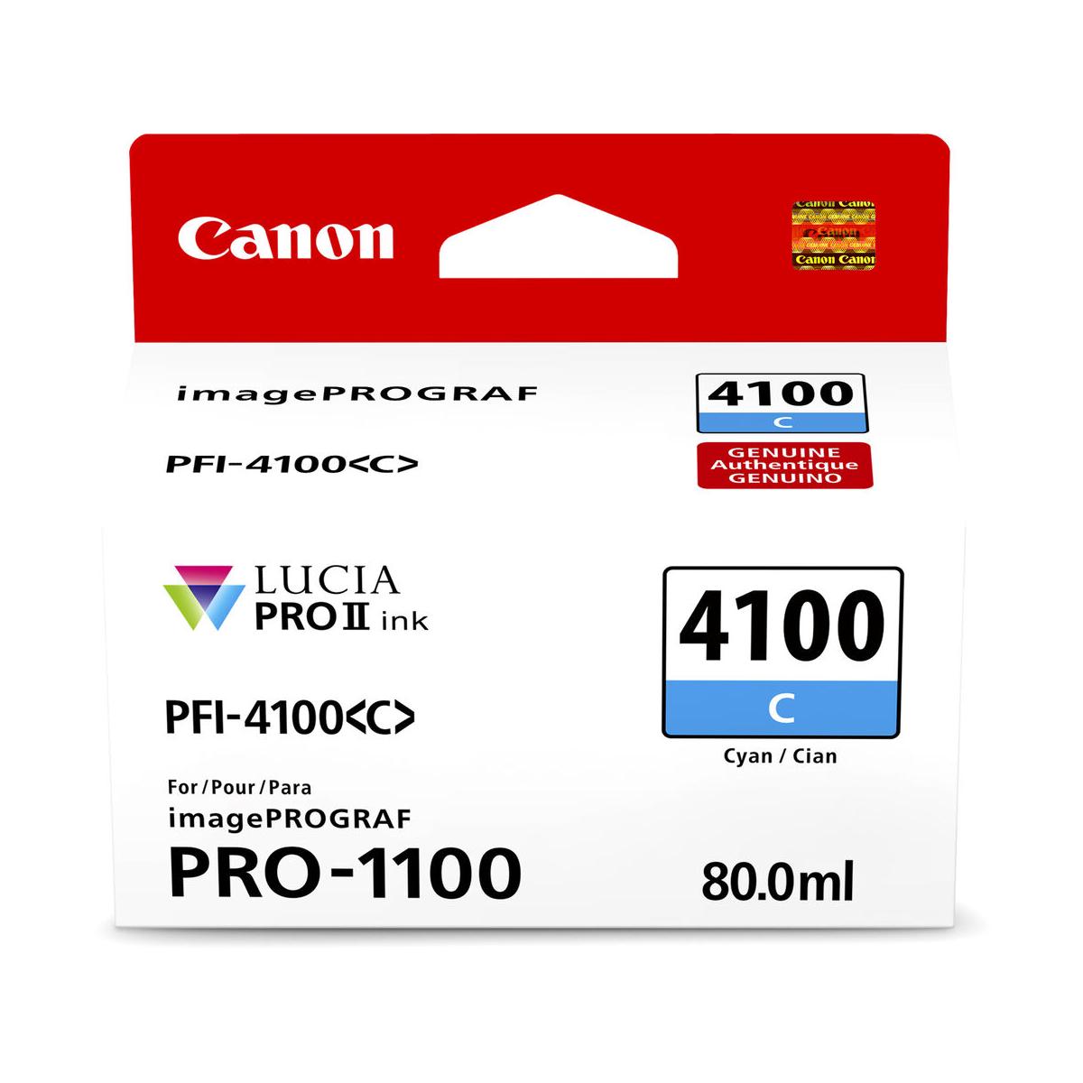 Canon PFI 4100 Cyan Pigment Ink Tank 80mL for PRO-1100 Printer - High-Quality Photo Printing & Professional Graphic Design