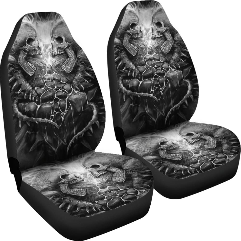 2 Pcs Gothic Skull Car Seat Covers for Front Seats - Black PU Leather with Skull Design - Universal Fit for Most Vehicles - Perfect for Halloween, Gothic Style & Car Enthusiasts
