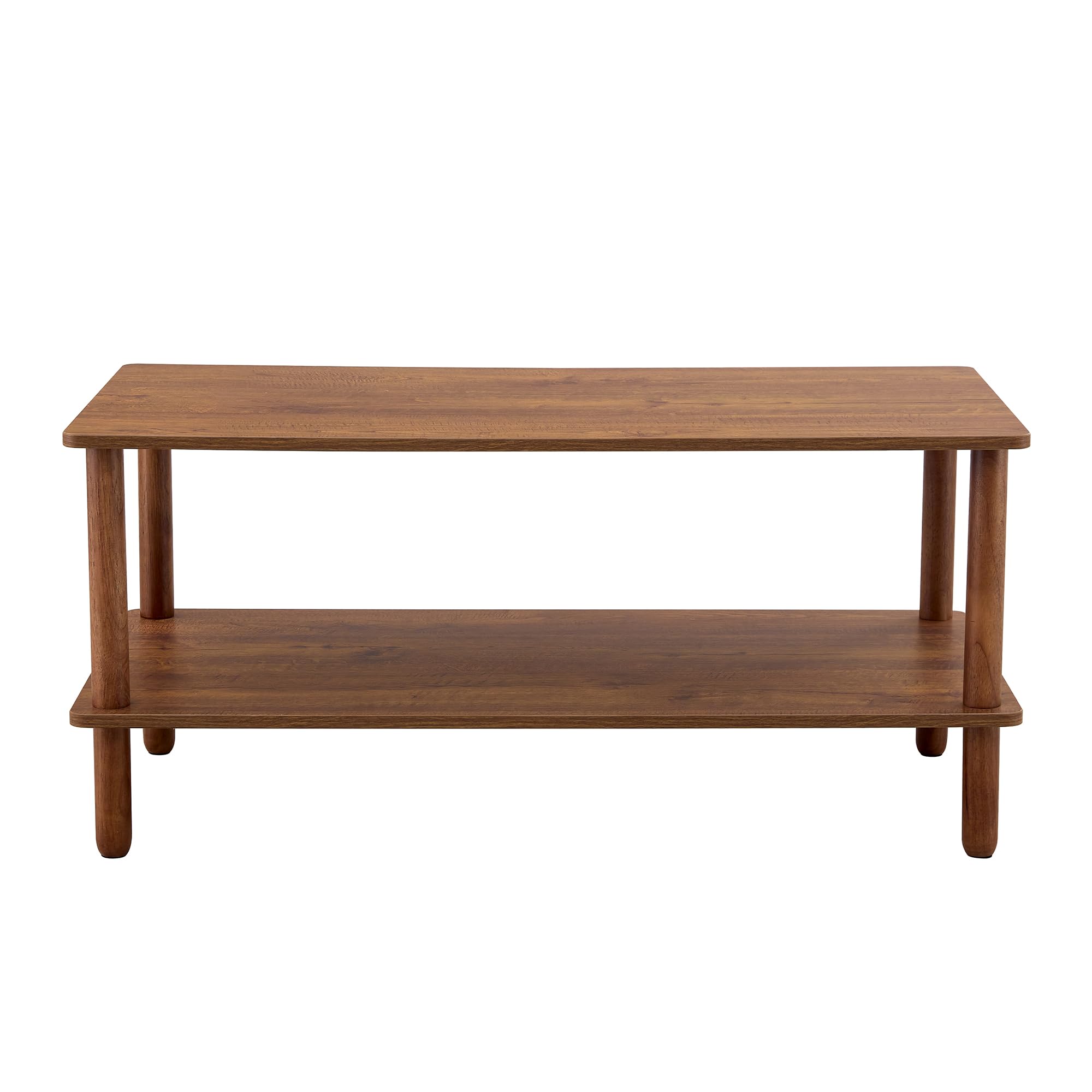 Modern 2-Tier Coffee Table with Storage - Walnut Brown Wooden Center Table for Living Room | Durable Rubberwood Furniture for Home Decor