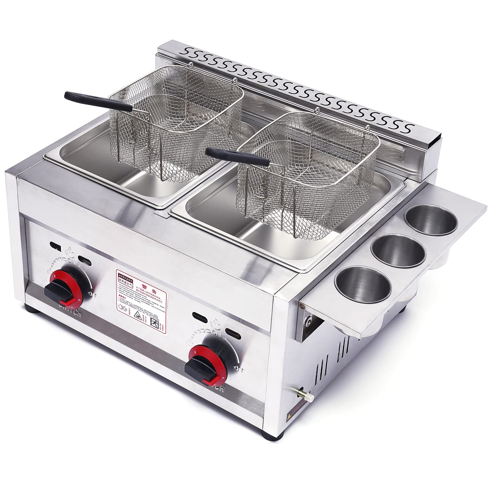 12L Commercial Countertop Deep Gas Fryer - Stainless Steel Outdoor Cooker with 2x 6L Baskets for Chicken, Chips & French Fries - Perfect for Home Kitchen & Restaurant Use